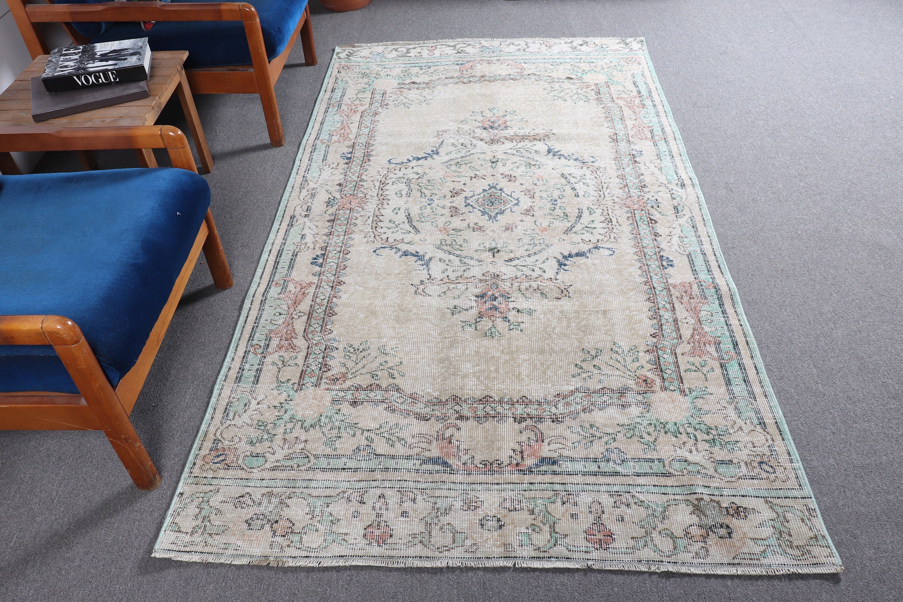 Türk Halısı, Vintage Halı, Boho Halıları, 4.3x7.7 ft Alan Halısı, Ev Dekorasyonu Halısı, Antika Halılar, Yeşil Soğuk Halı, Yemek Odası Halısı, İç Mekan Halısı