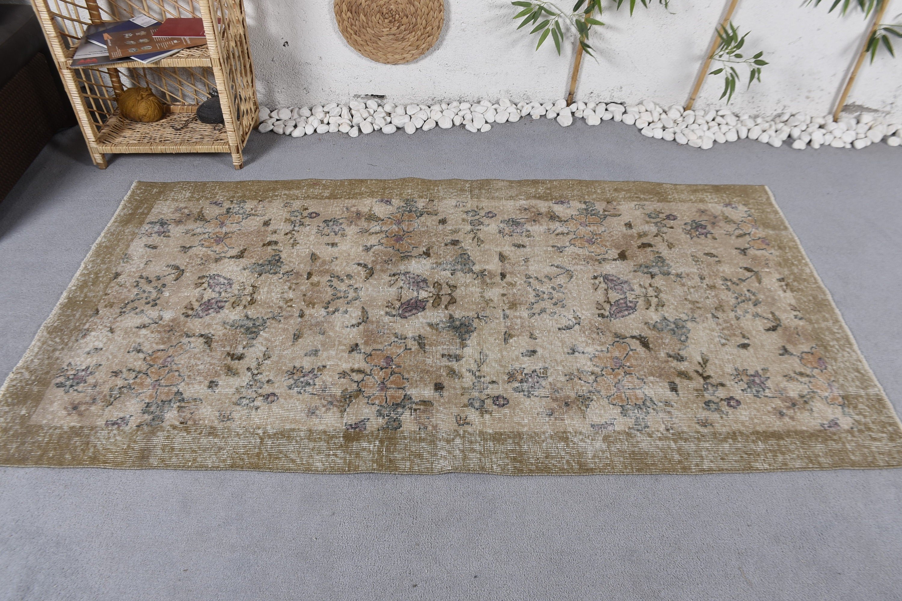 Vintage Rug, Beige Kitchen Rugs, Turkish Rug, Turkey Rugs, 3.5x6.7 ft Accent Rug, Kitchen Rugs, Entry Rugs, Vintage Accent Rugs, Oushak Rug