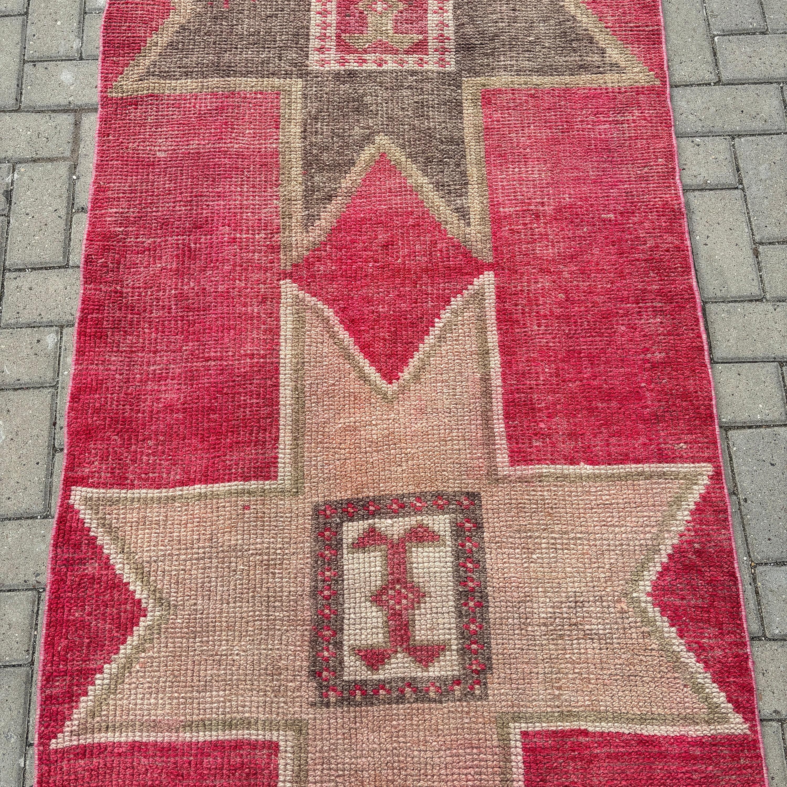 Koridor Halıları, Geometrik Halı, Türk Halısı, Vintage Halı, 3.3x10.7 ft Runner Halıları, Pembe Mutfak Halısı, Beni Ourain Runner Halıları