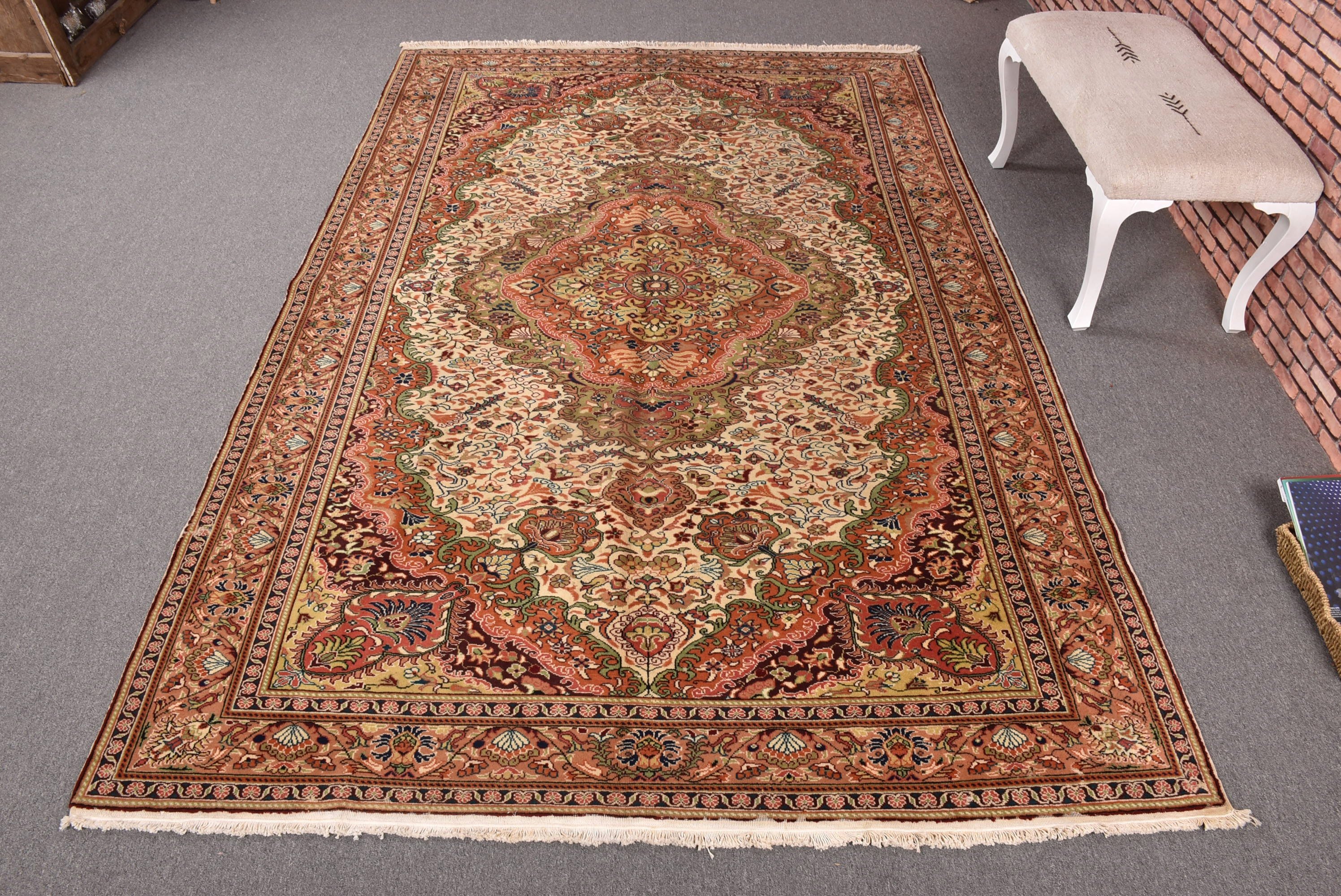 Salon Halıları, Antika Halılar, Türk Halıları, Yatak Odası Halısı, Estetik Halılar, Vintage Halı, 6.4x9.8 ft Büyük Halı, Turuncu Oushak Halıları, Oushak Halıları