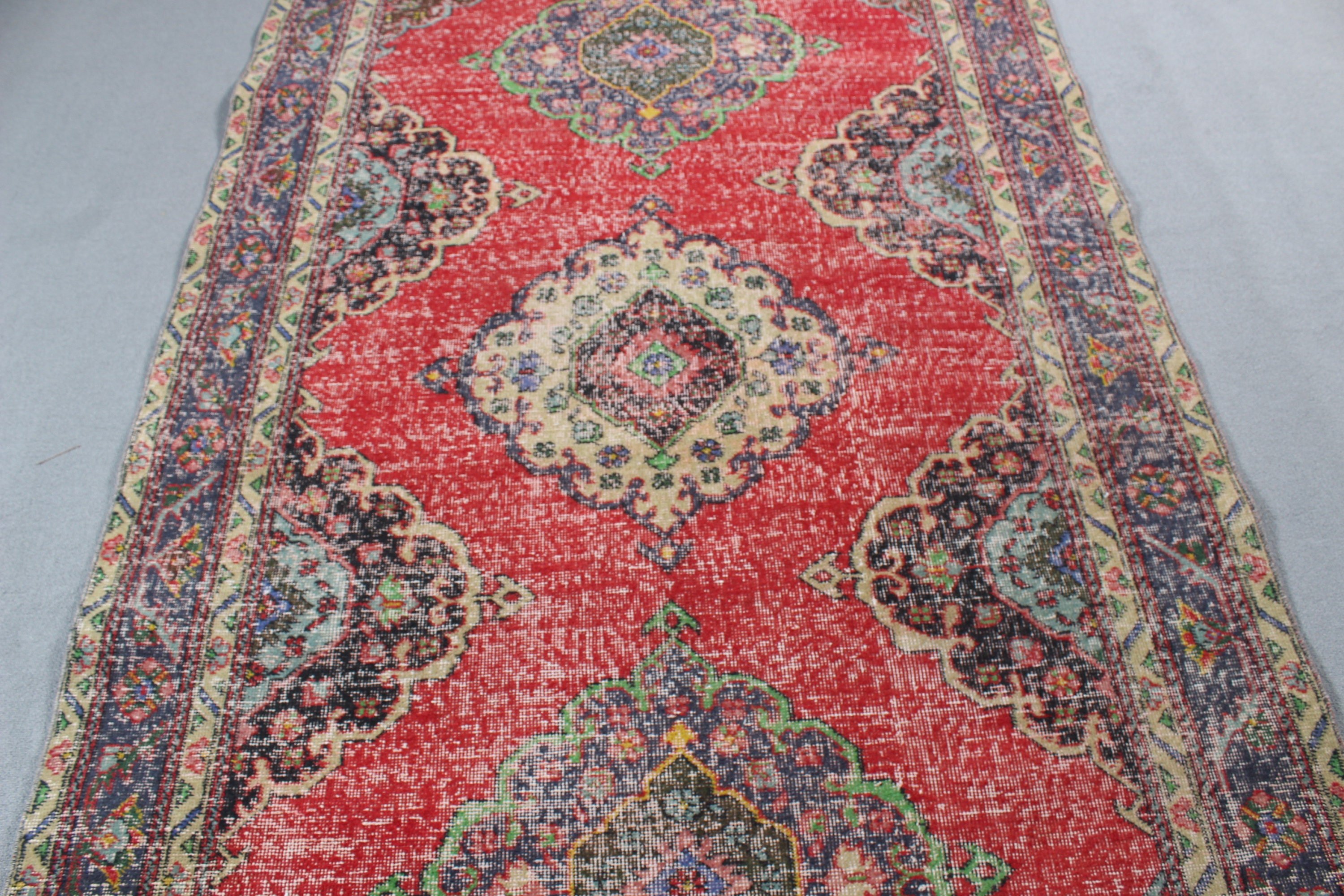 Red Bedroom Rug, Floor Rugs, 4.7x12.4 ft Runner Rug, Bedroom Rug, Kitchen Rugs, Oriental Rugs, Long Runner Rug, Turkish Rug, Vintage Rug