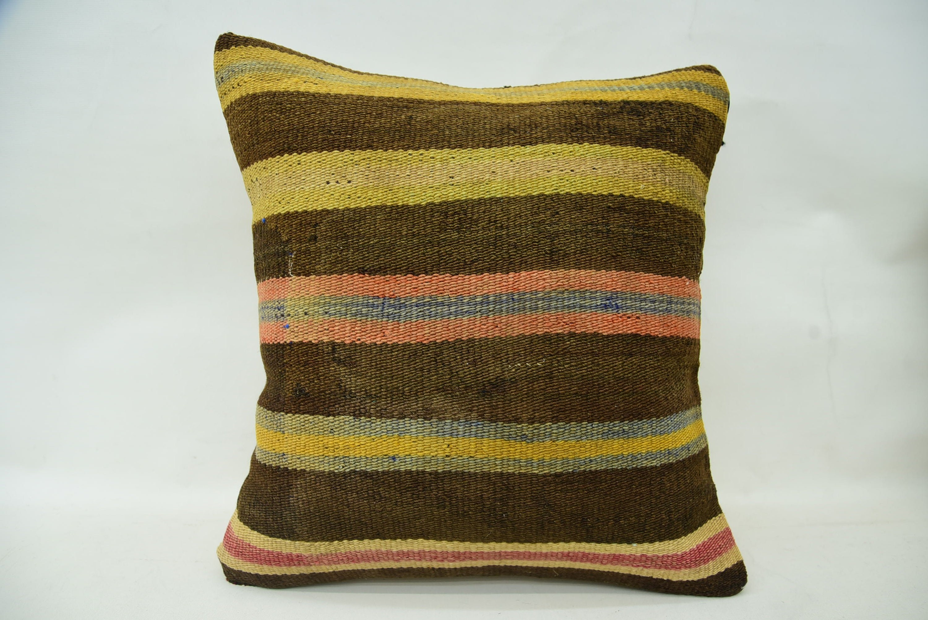 Luxury Cushion, Handmade Kilim Cushion, Turkish Kilim Pillow, 18"x18" Brown Cushion Case, Chair Pillow Sham, Kilim Cushion Sham