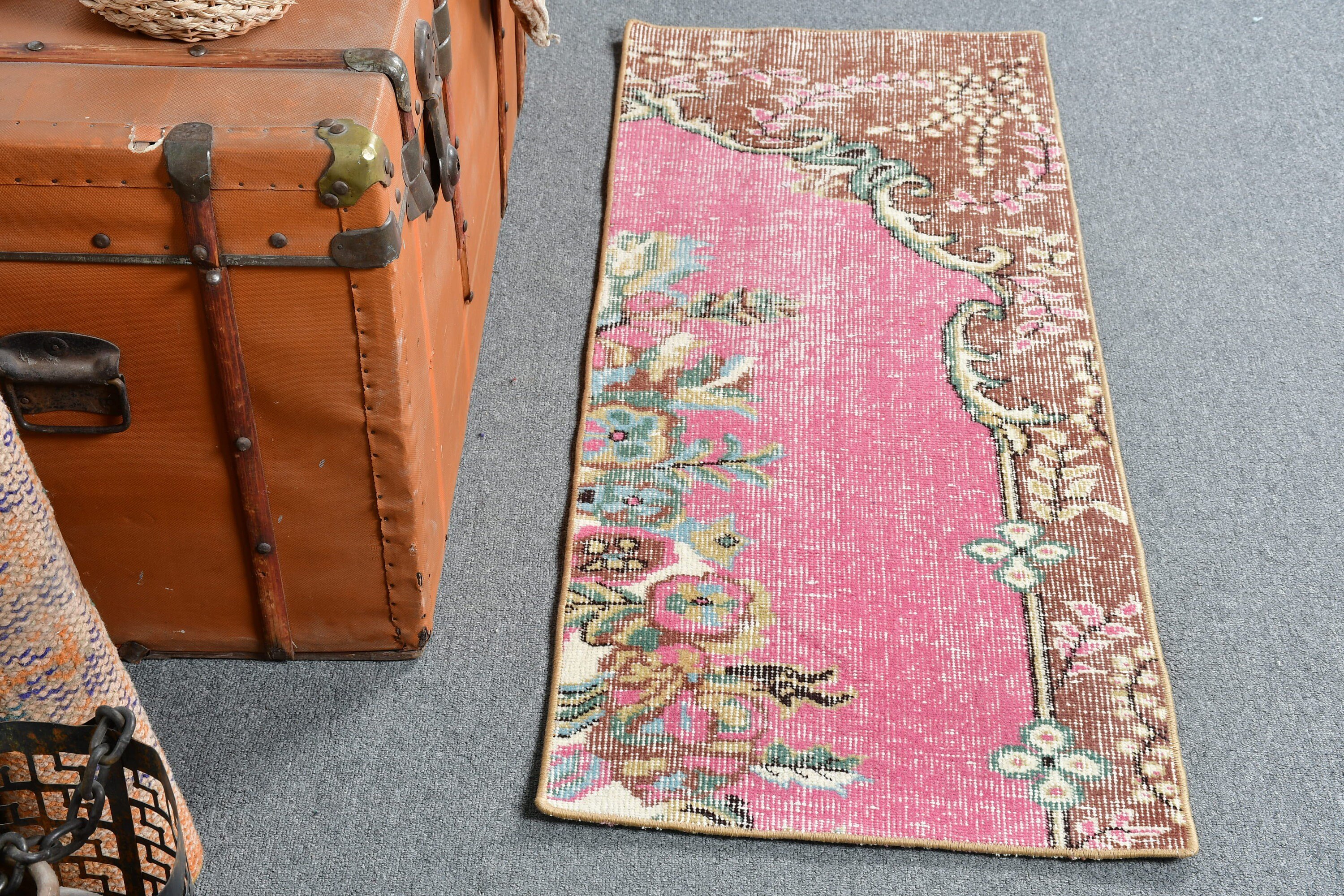 Bedroom Rug, Turkish Rug, Pink Cool Rug, Floor Rugs, Moroccan Rug, Vintage Rugs, Door Mat Rug, 1.6x4.1 ft Small Rug, Old Rug, Rugs for Bath