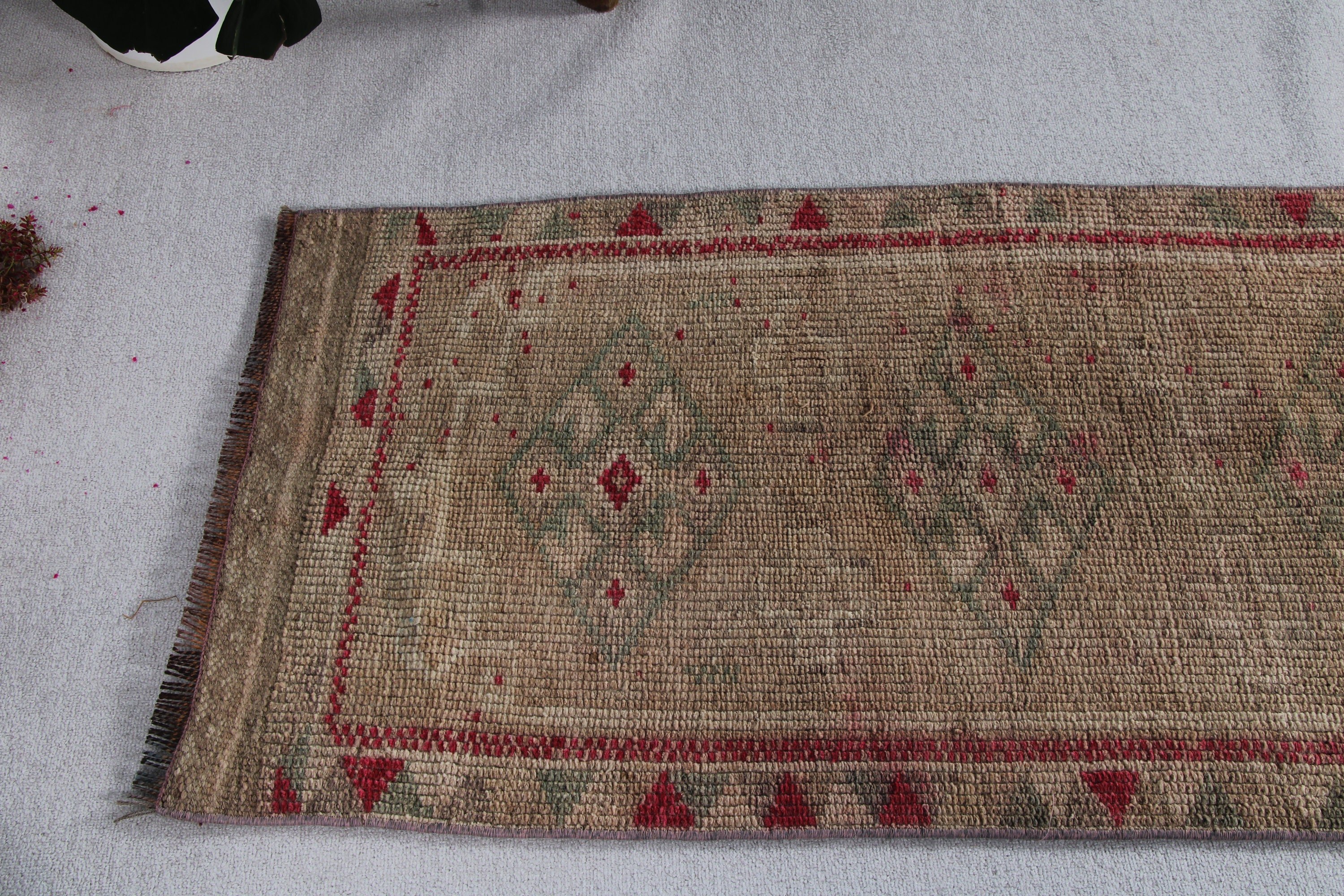 Koridor Halısı, Ev Dekorasyonu Halısı, Türk Halıları, Vintage Halılar, Beni Ourain Runner Halısı, 2.4x12.6 ft Runner Halısı, Yeşil Soğuk Halılar, Nötr Halılar