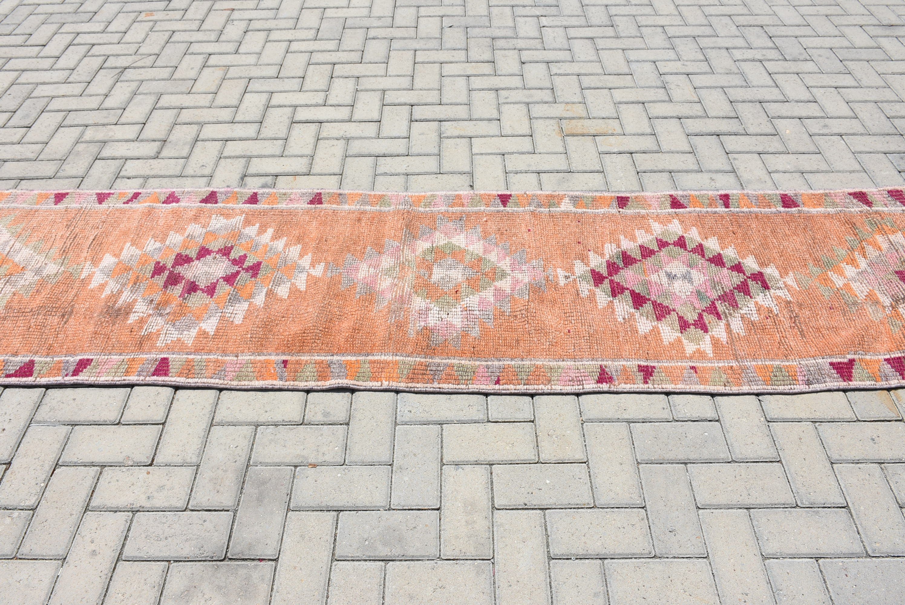 Organic Rugs, Kitchen Rugs, Anatolian Rugs, Corridor Rug, Turkish Rug, 2.5x11 ft Runner Rug, Orange Cool Rug, Vintage Rugs
