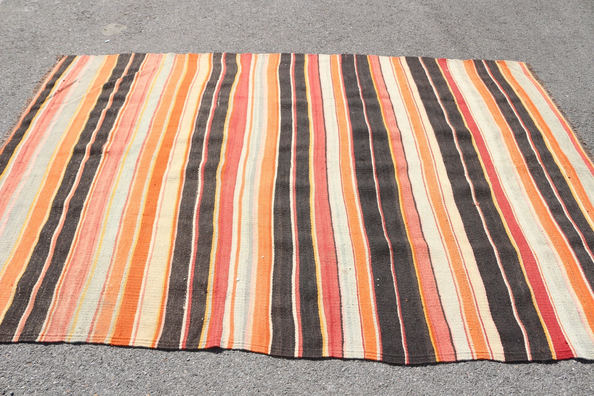 Kilim, Kahverengi Havalı Halılar, Anadolu Halısı, 5.6x8.2 ft Büyük Halı, Türk Halısı, Mutfak Halısı, Salon Halıları, Vintage Halılar, Sanat Halısı, Oturma Odası Halısı