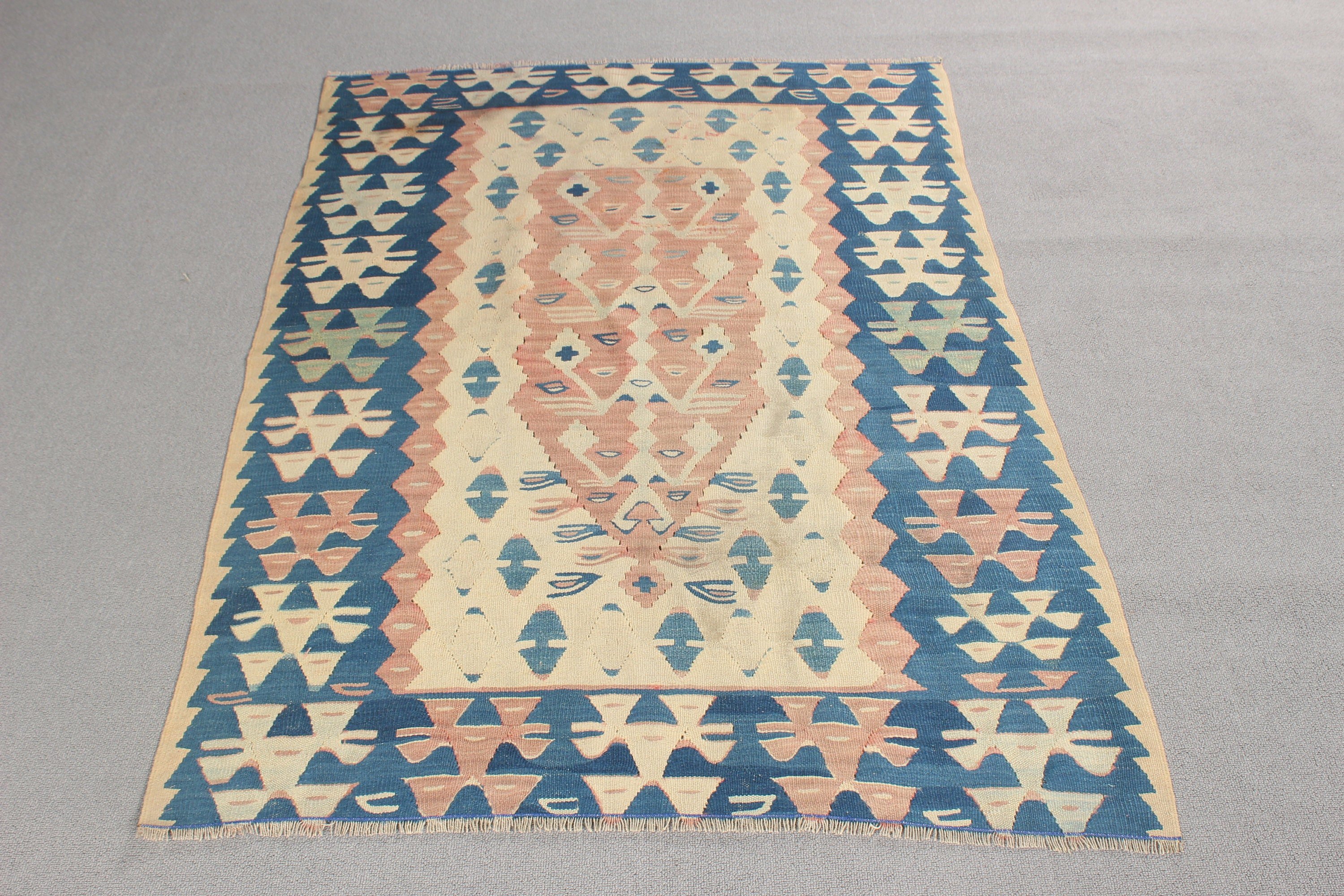 3.4x4.9 ft Accent Rugs, Kilim, Nursery Rugs, Anatolian Rug, Boho Rug, Turkish Rug, Beige Wool Rugs, Vintage Rug, Entry Rugs