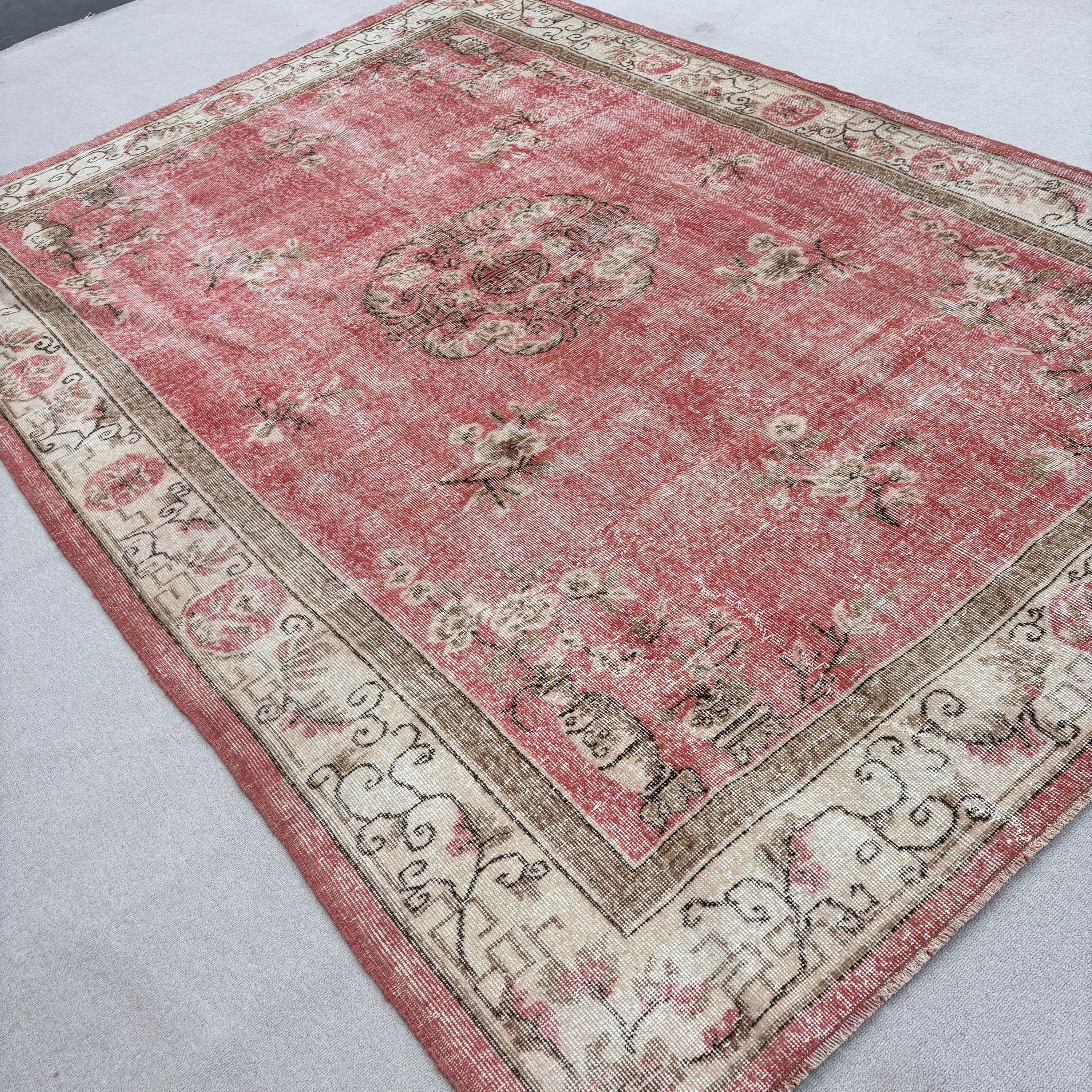 Vintage Halılar, Boho Halılar, 7.1x10.4 ft Büyük Boy Halılar, Türk Halıları, Düz Dokuma Halılar, Bej El Dokuma Halılar, Yemek Odası Halısı, Salon Halıları