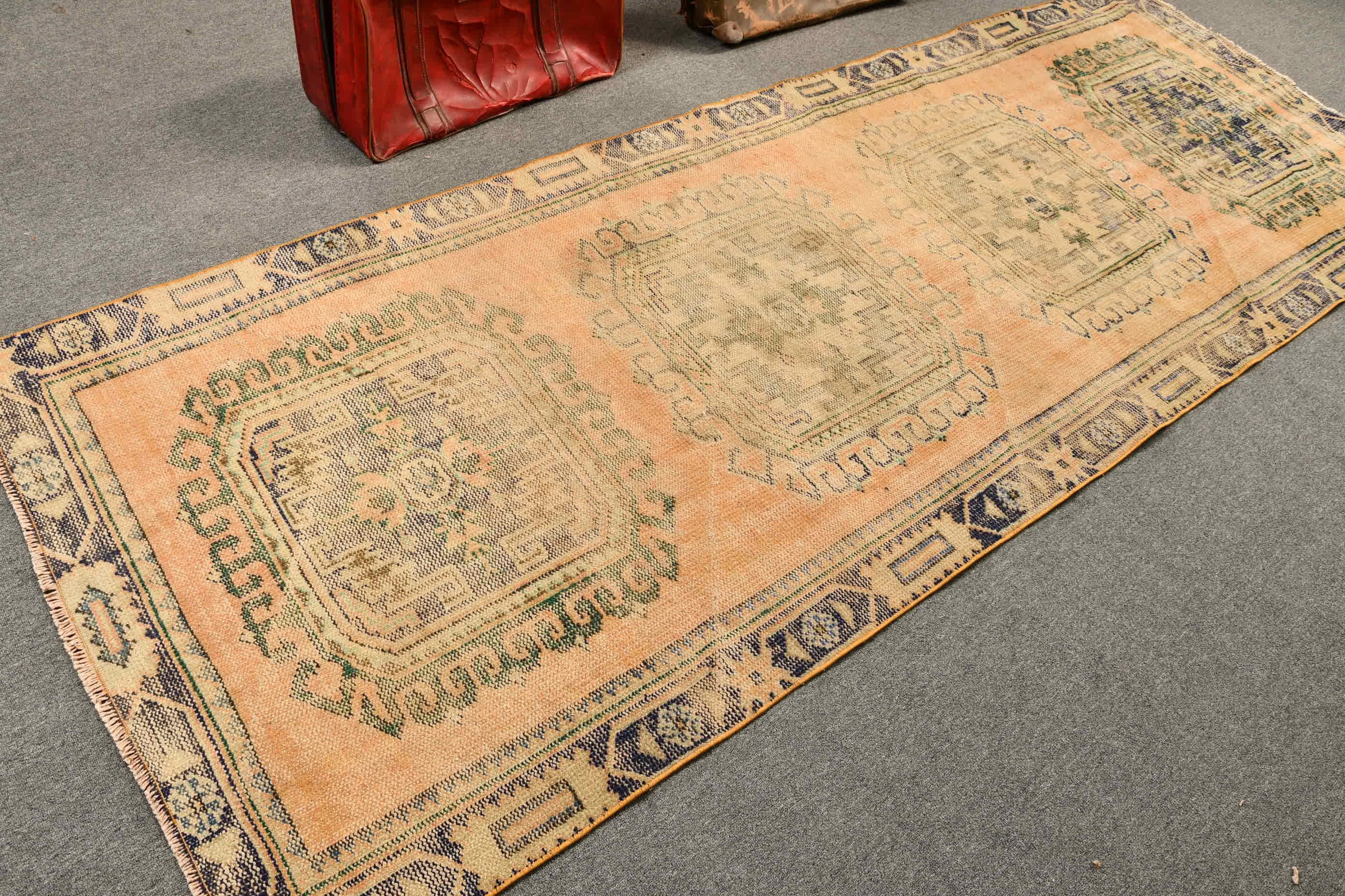 Türk Halısı, Özel Halı, 3.7x10 ft Yolluk Halısı, Koridor Halıları, Vintage Halılar, Oryantal Halı, Turuncu Ev Dekor Halıları, Yün Halı, Koridor Halısı