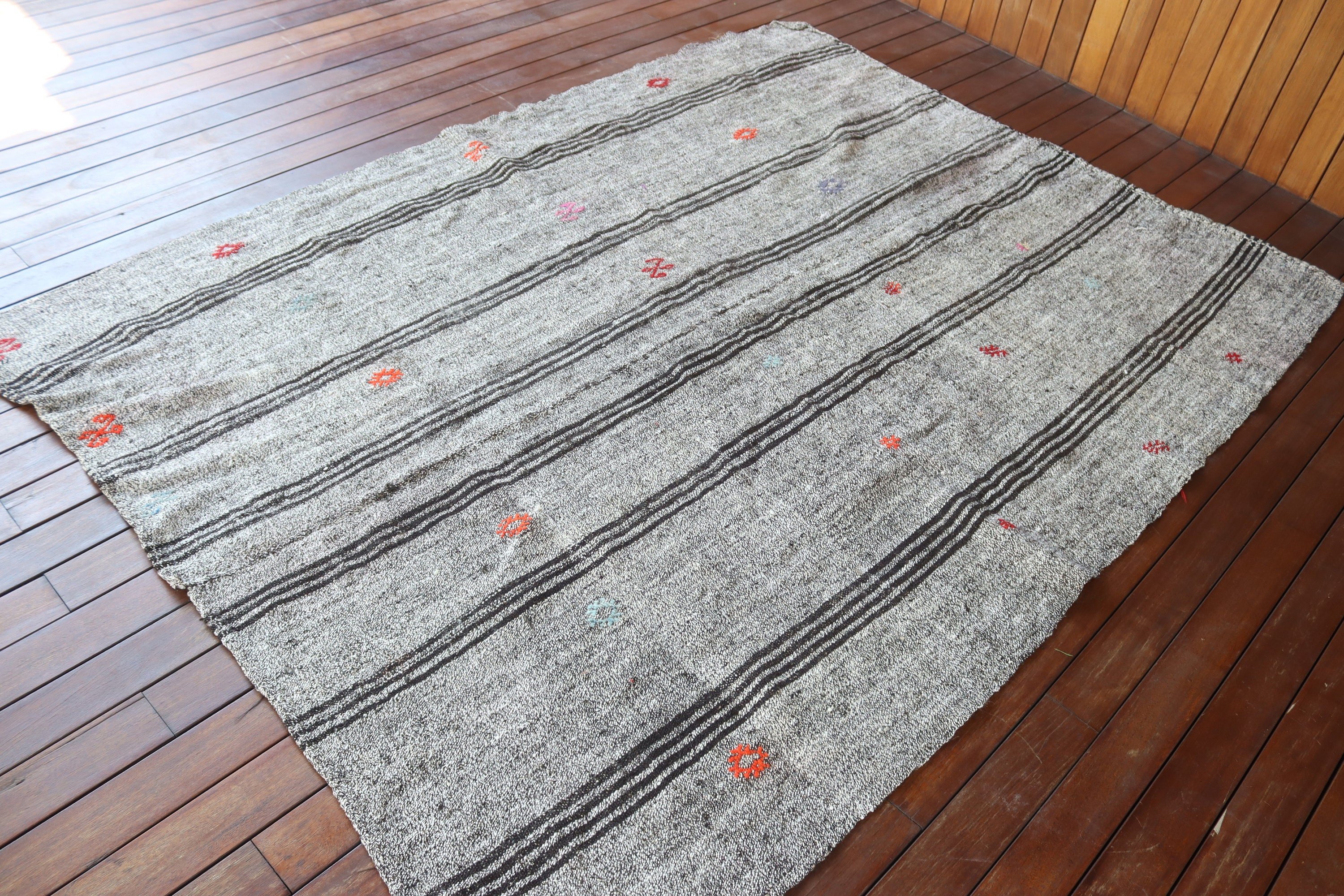 Vintage Rug, Kilim, Turkish Rugs, Neutral Rug, Living Room Rugs, 5.5x7.4 ft Large Rug, Large Vintage Rugs, Black Antique Rugs, Bedroom Rugs