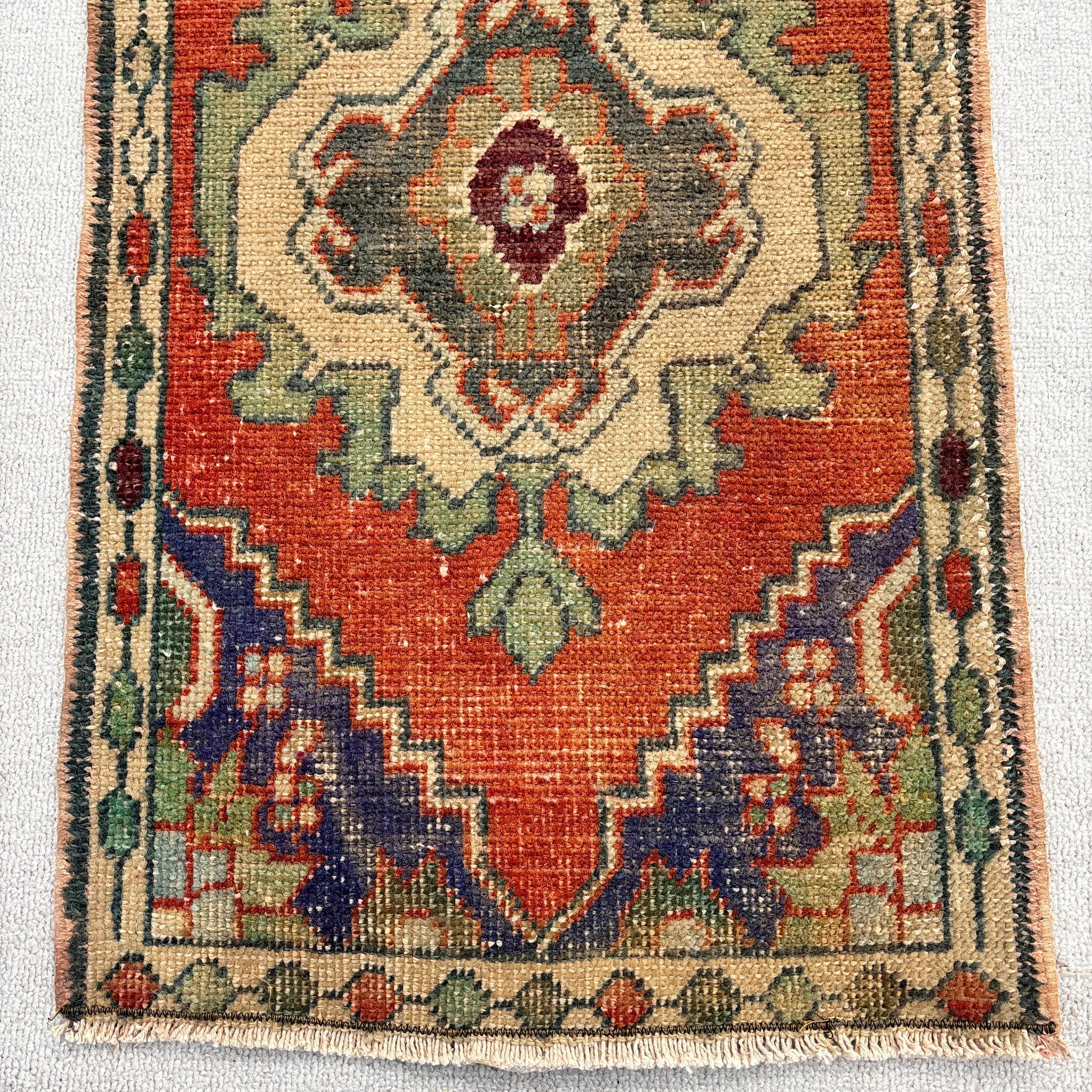 Küçük Boho Halısı, Kabile Halısı, Türk Halıları, Modern Halılar, Vintage Halı, Mutfak Halısı, Harika Halılar, 1,5x2,8 ft Küçük Halı, Turuncu Fas Halıları