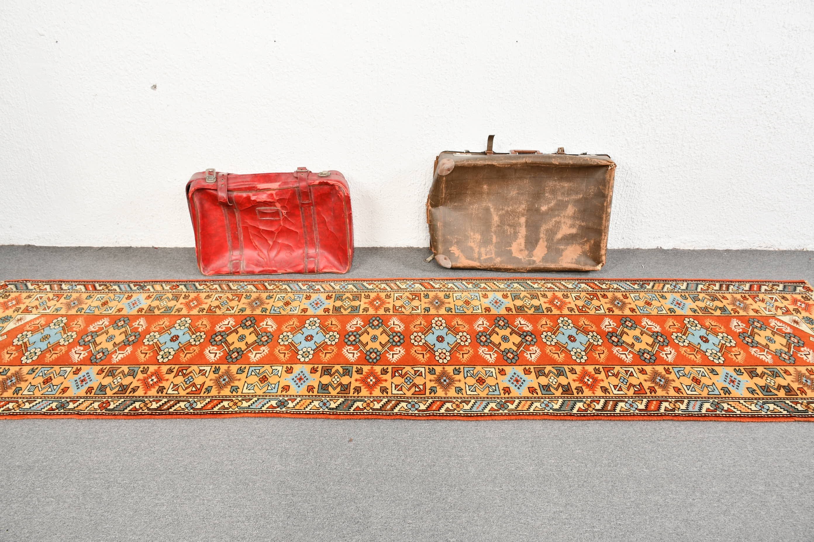 Turkish Rugs, Bohemian Rug, 2.7x10.9 ft Runner Rug, Vintage Rug, Hallway Rug, Anatolian Rugs, Kitchen Rug, Red Oushak Rugs, Home Decor Rugs