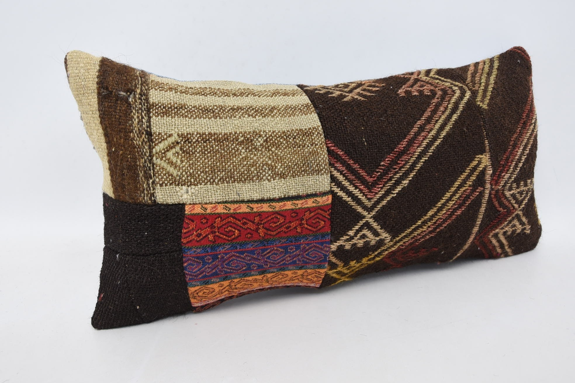 12"x24" Brown Cushion, Outdoor Patio Cushion, Boho Pillow, Cozy Throw Cushion, Turkish Kilim Pillow, Interior Designer Pillow