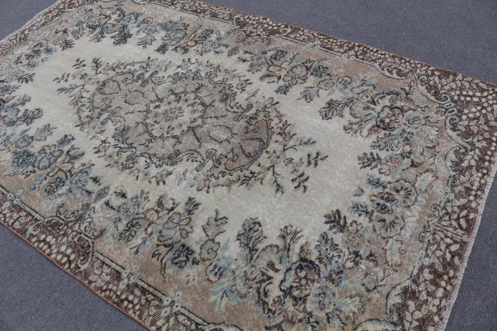 5.1x8.3 ft Large Rug, Vintage Rug, Moroccan Rug, Salon Rugs, Living Room Rugs, Turkish Rug, Art Rugs, Floor Rug, Beige Anatolian Rug