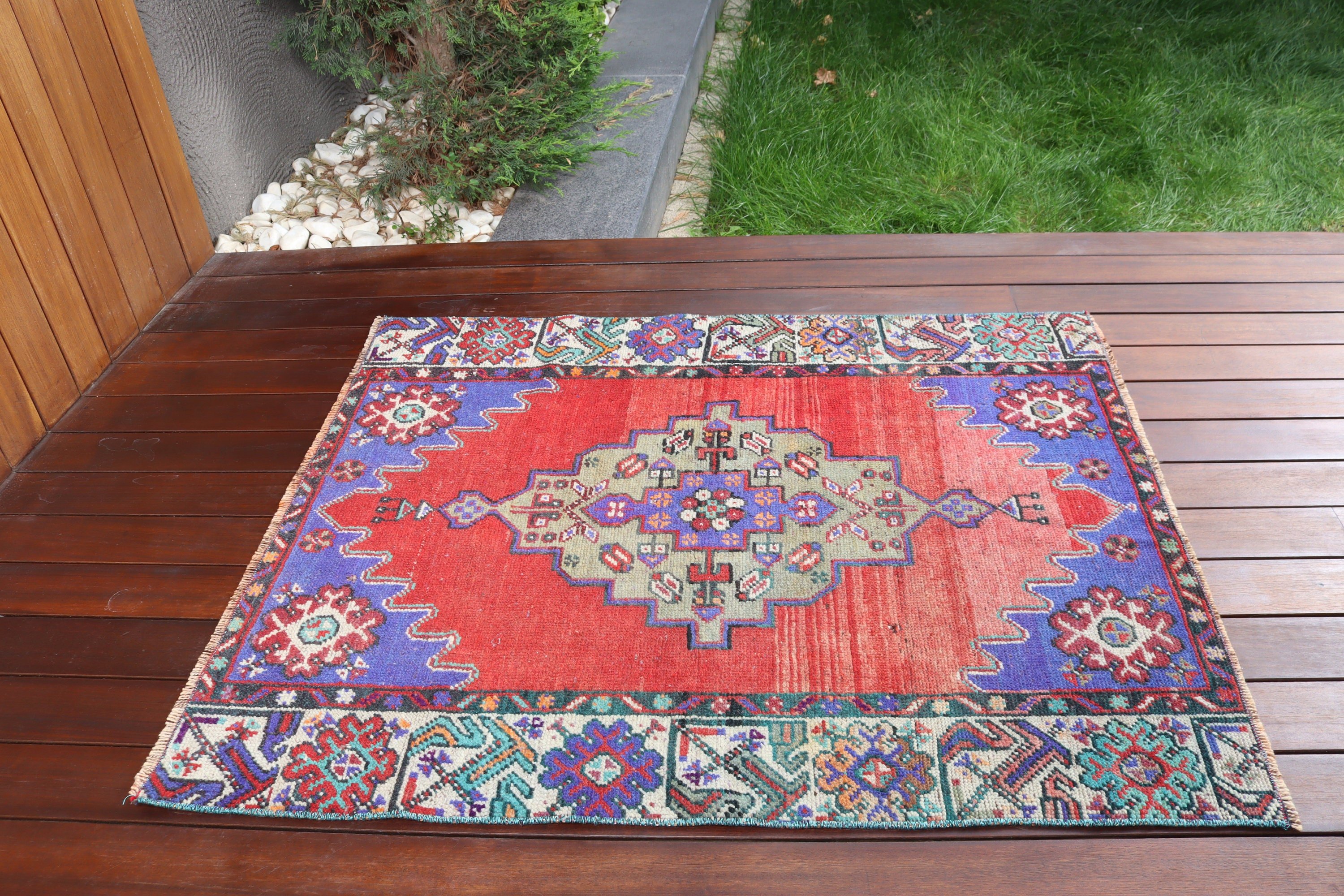 Kırmızı Geometrik Halılar, Lüks Halı, Türk Halıları, Vintage Halılar, 3x3,7 ft Küçük Halılar, Yatak Odası Halıları, Düz Dokuma Halılar, Küçük Vintage Halılar