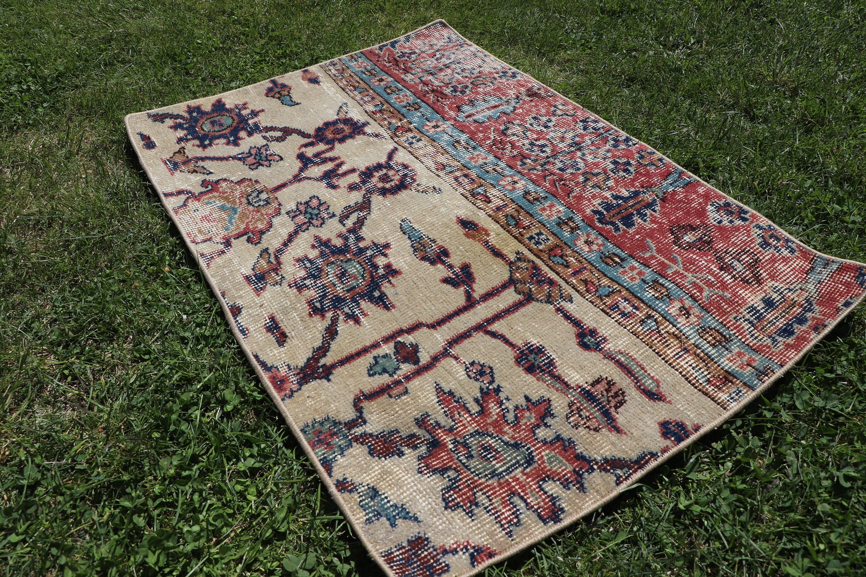 Bej Bildirim Halısı, Ev Dekor Halıları, 2x3 ft Küçük Halılar, Vintage Halılar, Türk Halısı, El Dokuma Halı, Yatak Odası Halıları, Kapı Paspas Halıları, Lüks Halılar