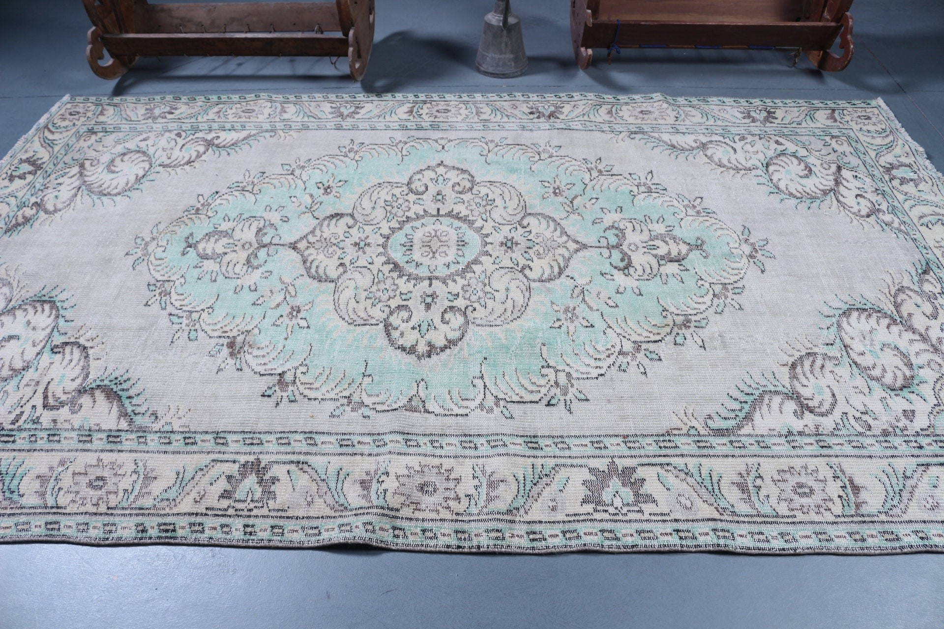 Vintage Halı, Fas Halısı, Yemek Odası Halısı, Yeşil Anadolu Halıları, Boho Halısı, Türk Halısı, Yün Halıları, 5.9x9.8 ft Büyük Halı, Oturma Odası Halıları