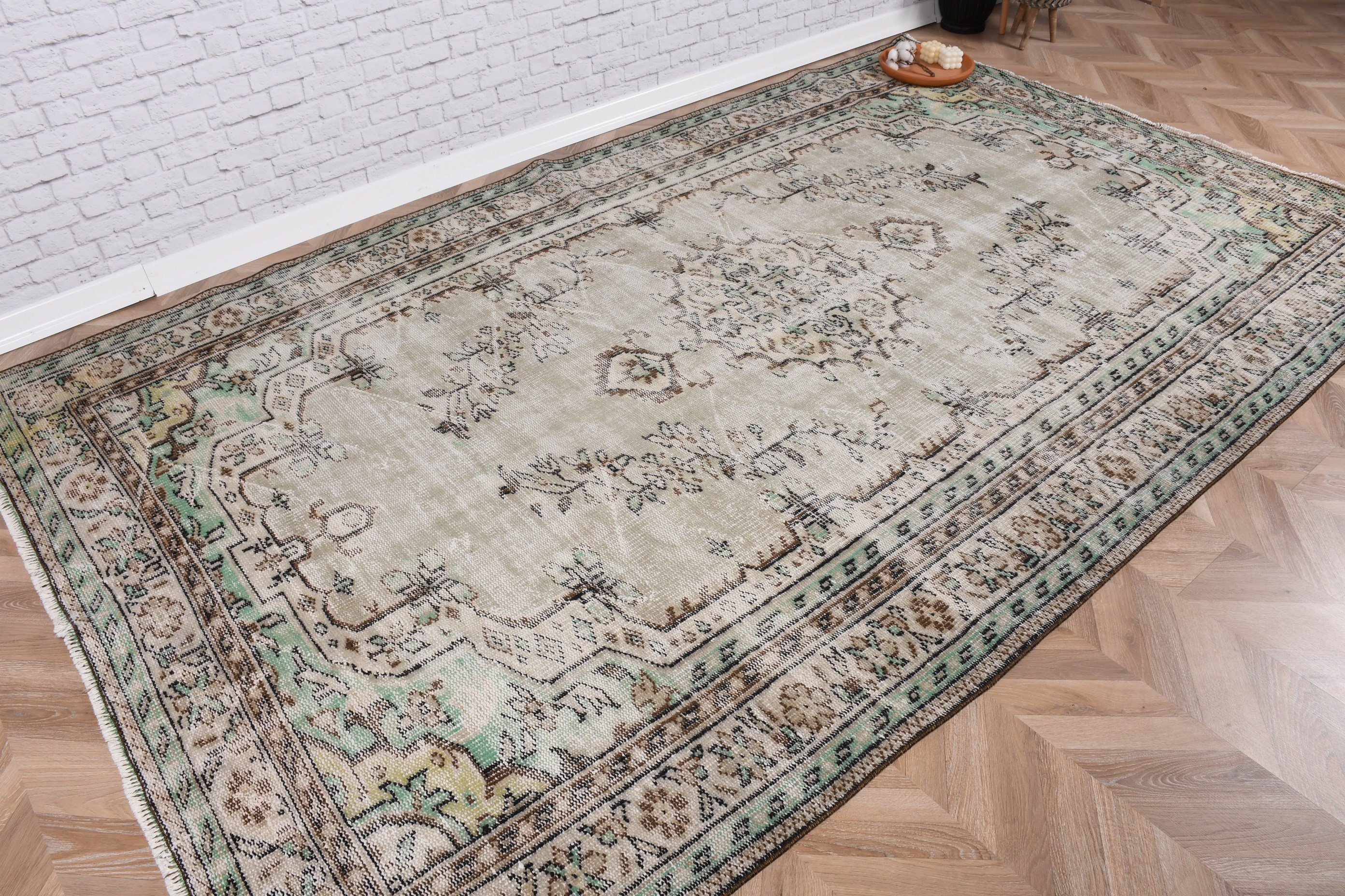 Büyük Boho Halıları, Türk Halıları, Beyaz Oushak Halısı, Oryantal Halıları, Oturma Odası Halısı, Ofis Halısı, 6x9.9 ft Büyük Halı, Oushak Halısı, Vintage Halılar