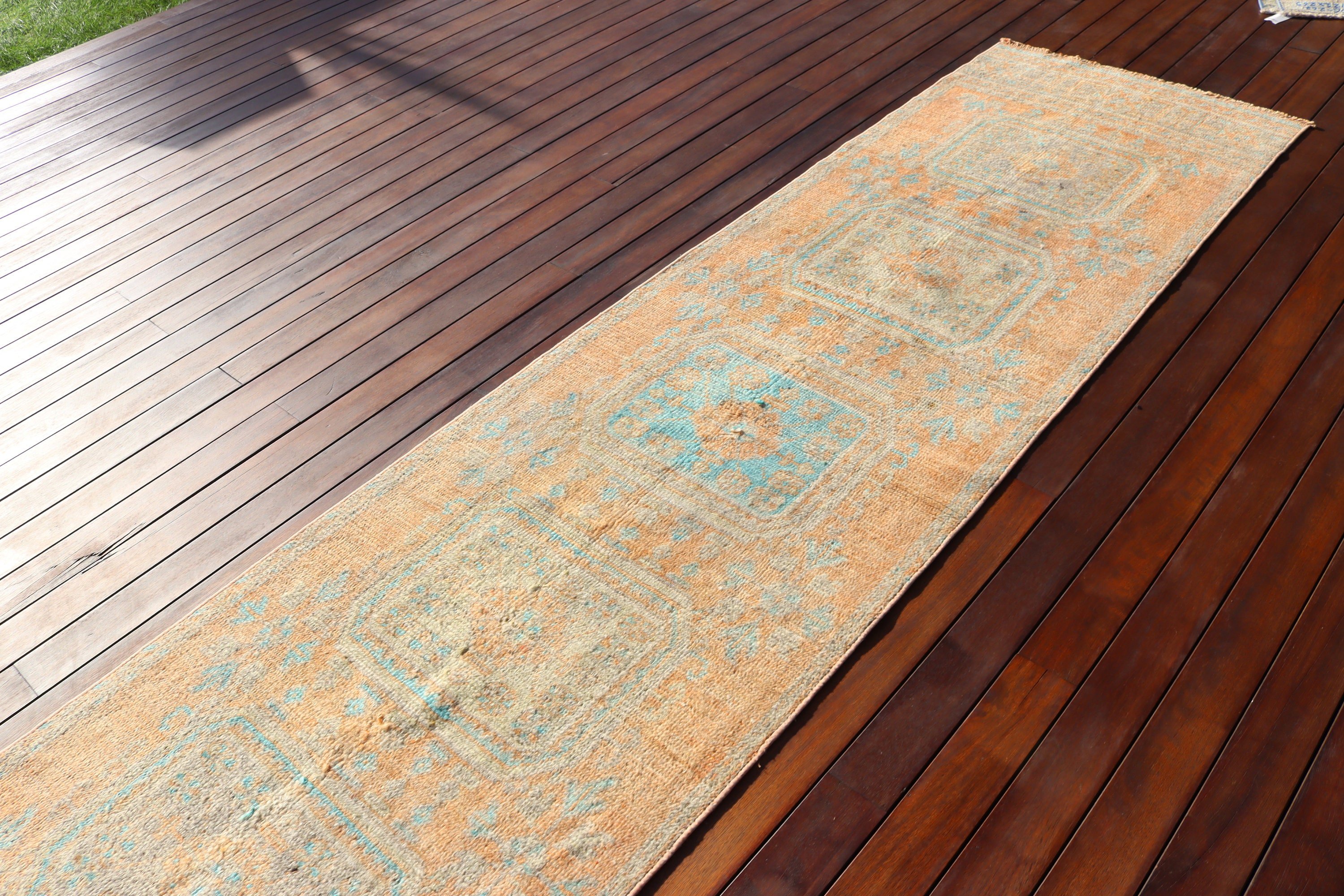 Kitchen Rug, Orange Home Decor Rug, Wool Rugs, Exotic Rugs, 2.6x10.5 ft Runner Rug, Corridor Rug, Vintage Rug, Turkish Rugs