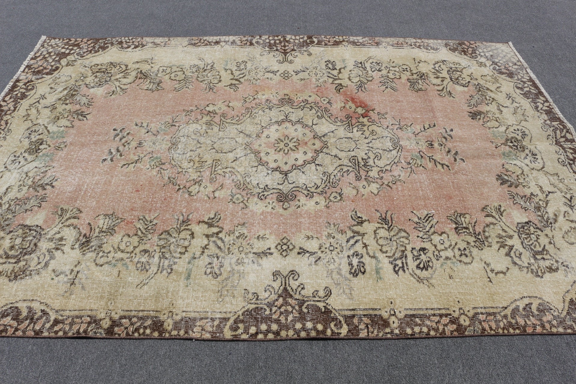 Aesthetic Rugs, Salon Rug, Antique Rug, Anatolian Rugs, Beige Oushak Rug, Vintage Rugs, Turkish Rug, Living Room Rugs, 5.6x8.4 ft Large Rug