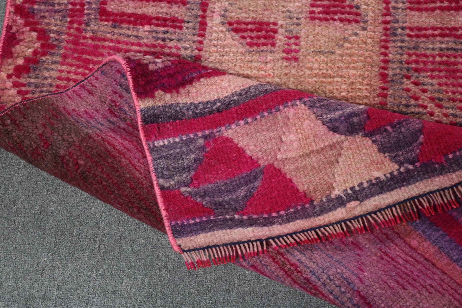 Uzun Koşucu için Halılar, 2.6x10.2 ft Runner Halıları, Mutfak Halıları, Vintage Halı, Türk Halıları, Geometrik Halı, Pembe Geometrik Halılar, Yer Halısı