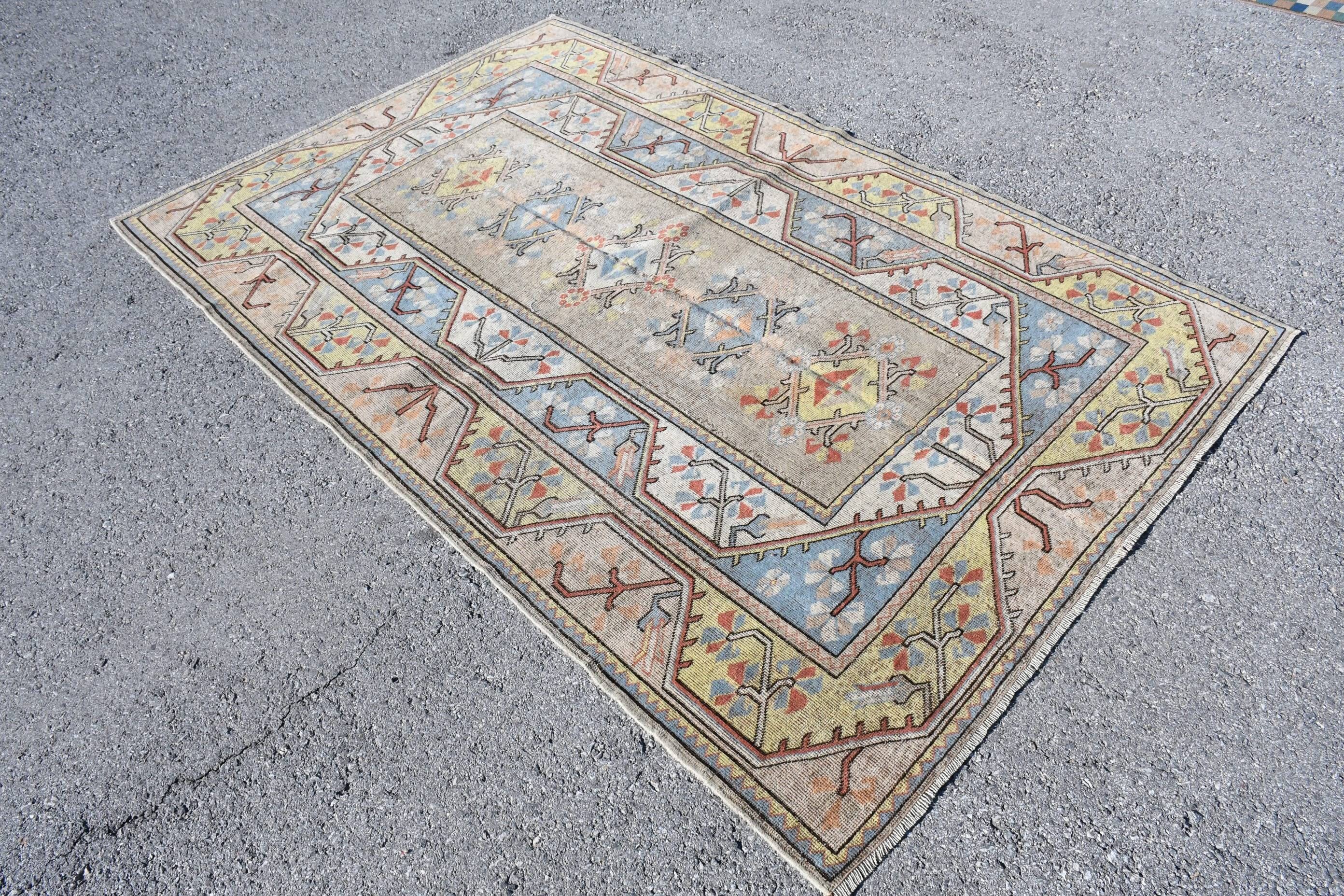 Oriental Rug, Vintage Rugs, Turkish Rug, Tribal Rug, 5.1x7.8 ft Area Rugs, Living Room Rug, Yellow Cool Rugs, Kitchen Rug, Dining Room Rug