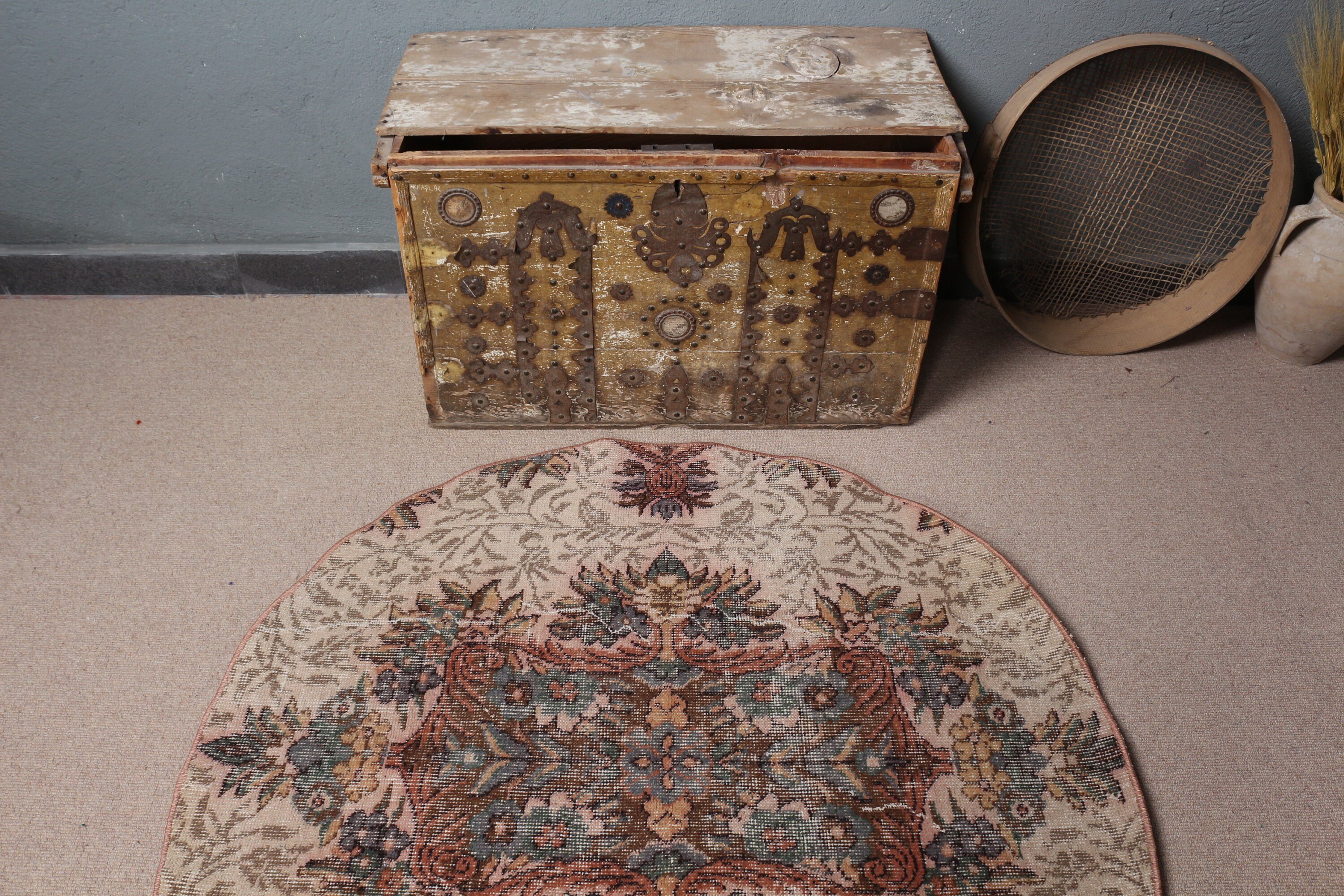 Bedroom Rug, Vintage Rug, Oushak Rugs, Kitchen Rug, 4x4 ft Accent Rugs, Turkish Rug, Old Rugs, Rugs for Bedroom, Brown Bedroom Rugs