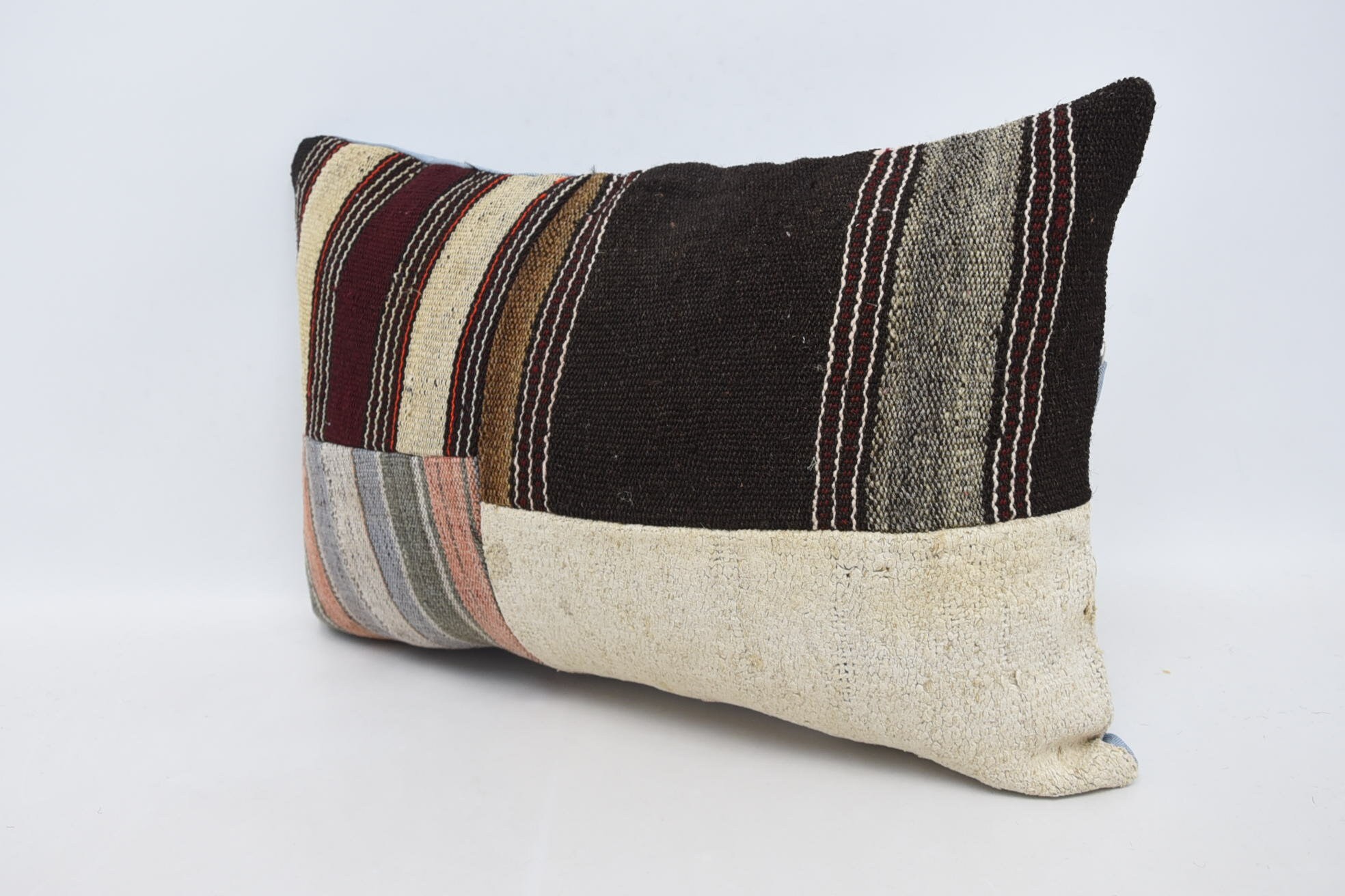Turkish Kilim Pillow, Vintage Kilim Pillow, Vintage Kilim Throw Pillow, Nautical Throw Cushion Cover, 16"x24" Brown Cushion