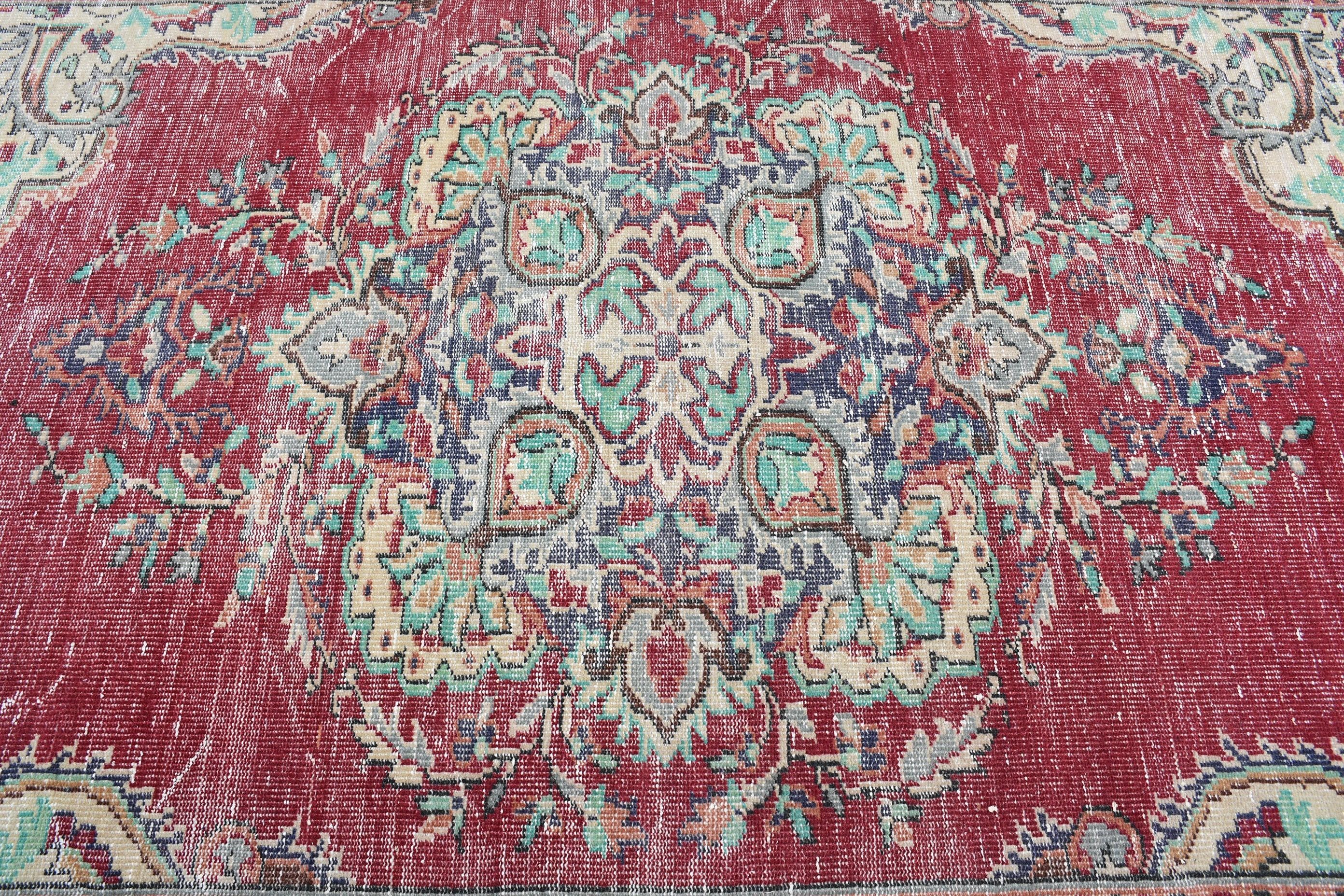 Turkish Rug, Dining Room Rugs, Oriental Rug, Red Wool Rug, Kitchen Rug, Rugs for Bedroom, Bedroom Rug, Vintage Rug, 6.1x9.4 ft Large Rug