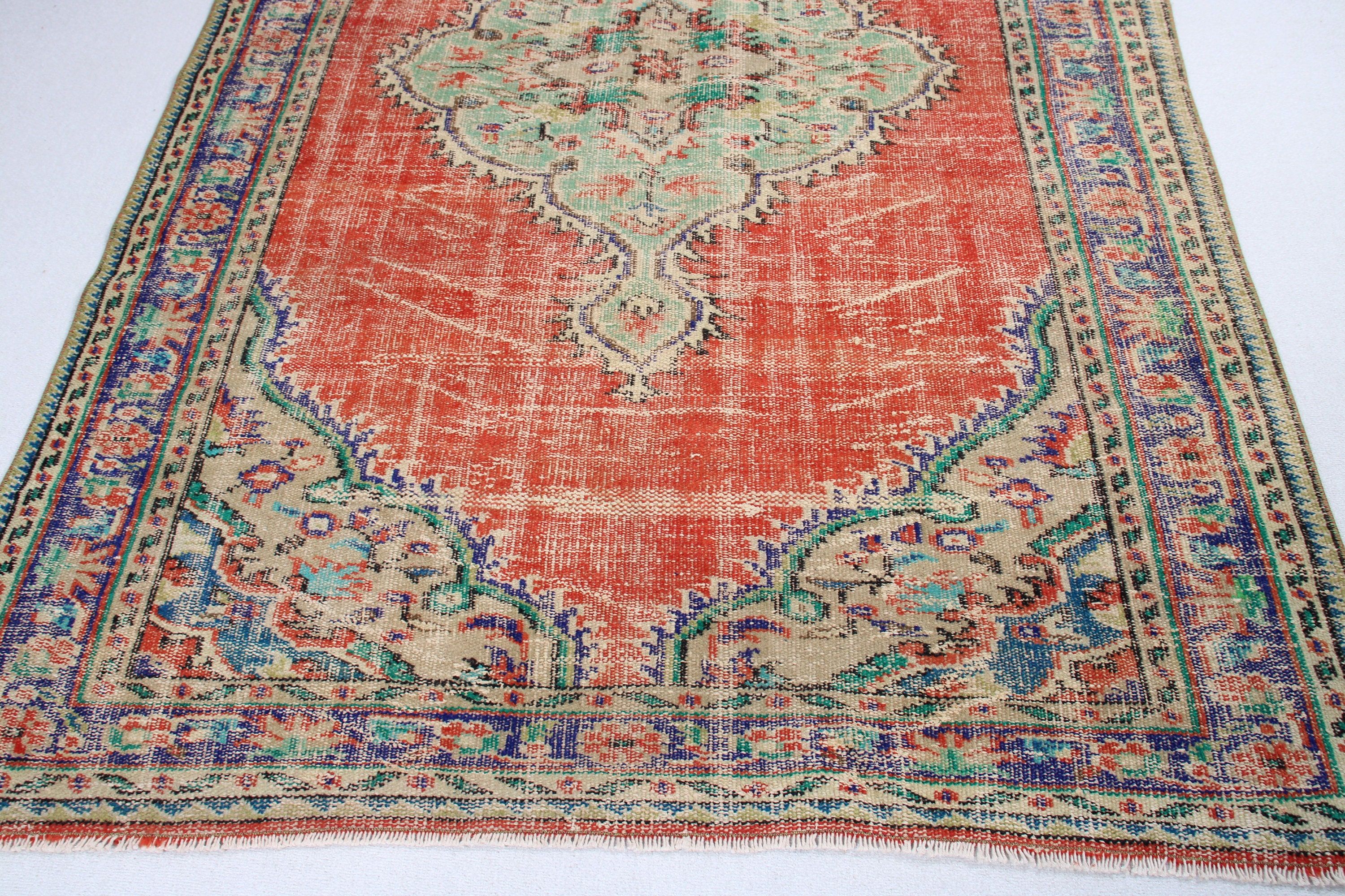 Türk Halıları, Vintage Halılar, Fas Halıları, Salon Halısı, Kırmızı Lüks Halı, 5.3x7.9 ft Büyük Halılar, Büyük Oushak Halısı, Anadolu Halıları, Boho Halıları