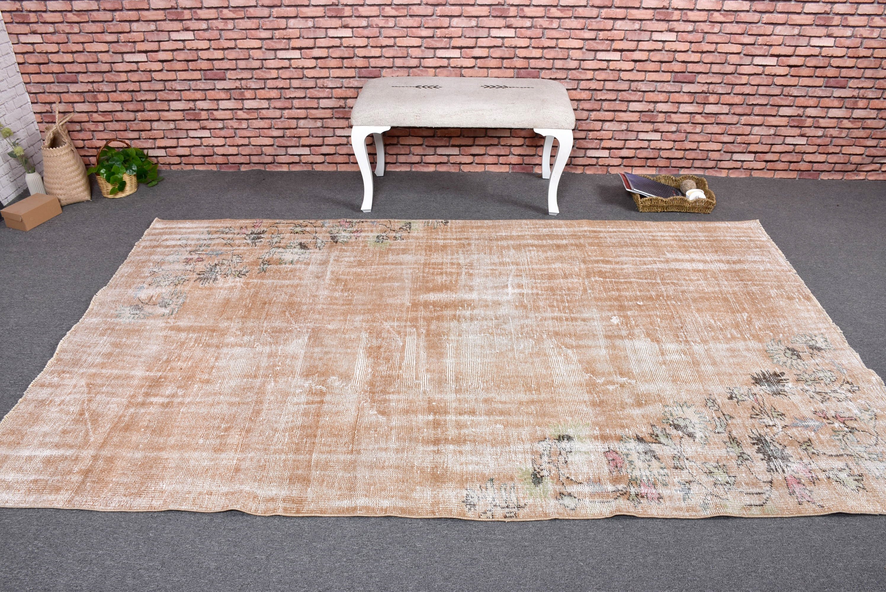 Aztec Rug, Vintage Rugs, Large Boho Rug, Brown Luxury Rugs, Oushak Rugs, Bedroom Rugs, 5.2x8.5 ft Large Rug, Floor Rug, Turkish Rugs