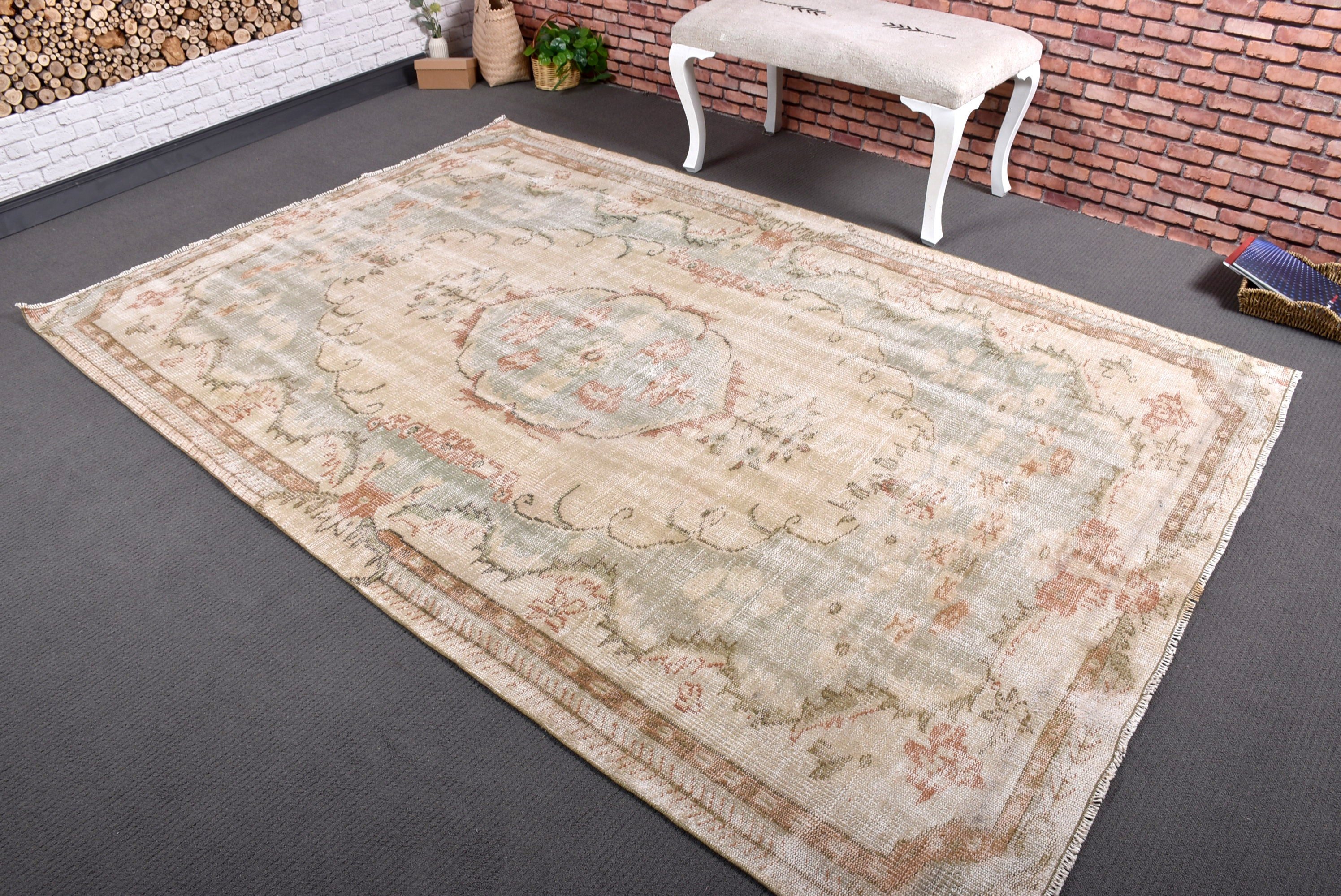 Beige Kitchen Rug, Vintage Rugs, Geometric Rugs, Home Decor Rug, Large Boho Rugs, Dining Room Rug, Turkish Rugs, 5.7x8.5 ft Large Rug