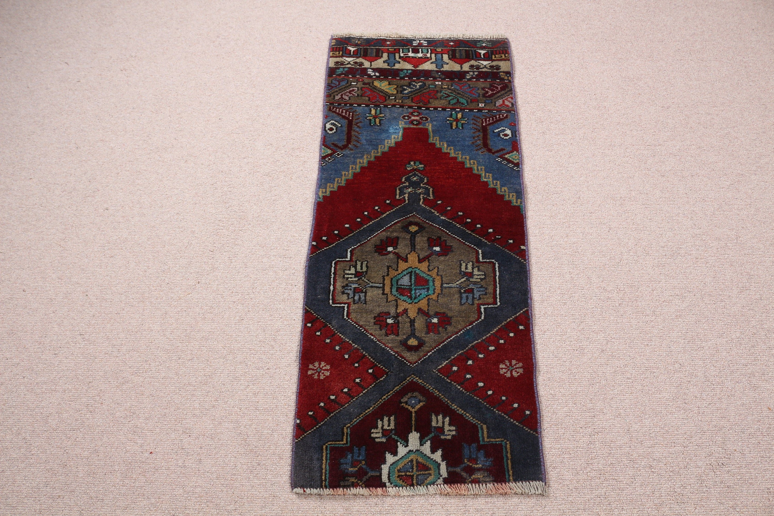 Giriş Halıları, Vintage Halı, Duvara Asılı Halılar, Doğal Halı, 1,5x3,7 ft Küçük Halı, Mavi Yer Halısı, Türk Halısı, Soğuk Halı, Sanat Halısı