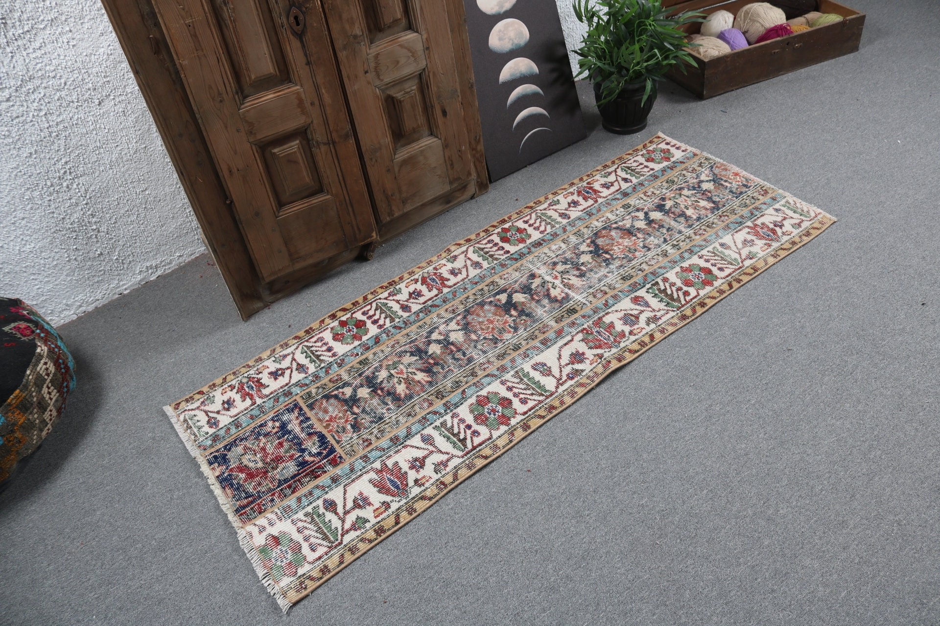 Modern Rugs, Entry Rug, Beige  2.3x5.6 ft Small Rug, Vintage Rug, Luxury Rugs, Turkish Rug, Door Mat Rugs