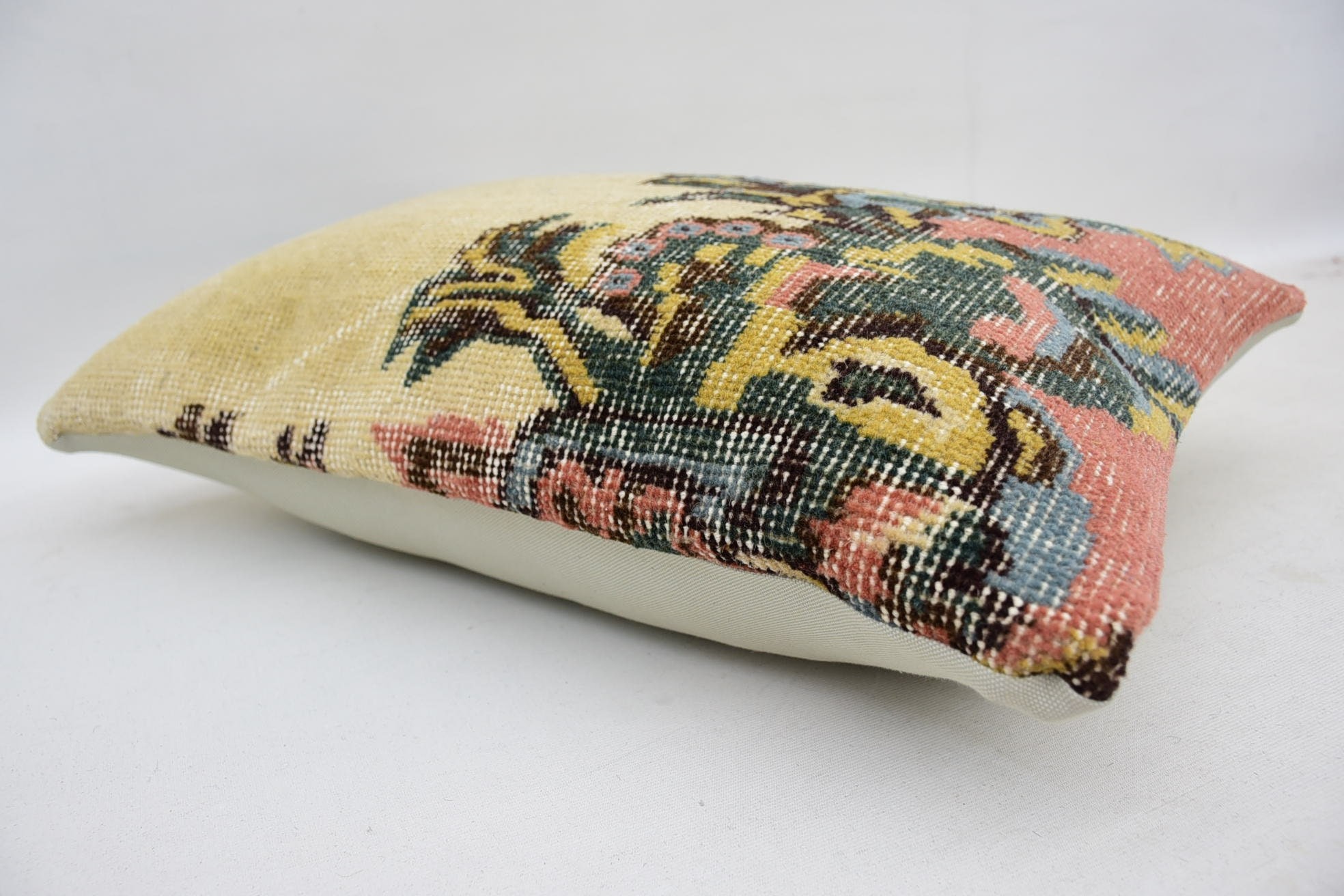Boho Pillow, 16"x24" Beige Pillow Case, Turkish Kilim Pillow, Ethnic Pillow Cover Cushion Case, Sofa Bolster Pillow, Pillow for Couch