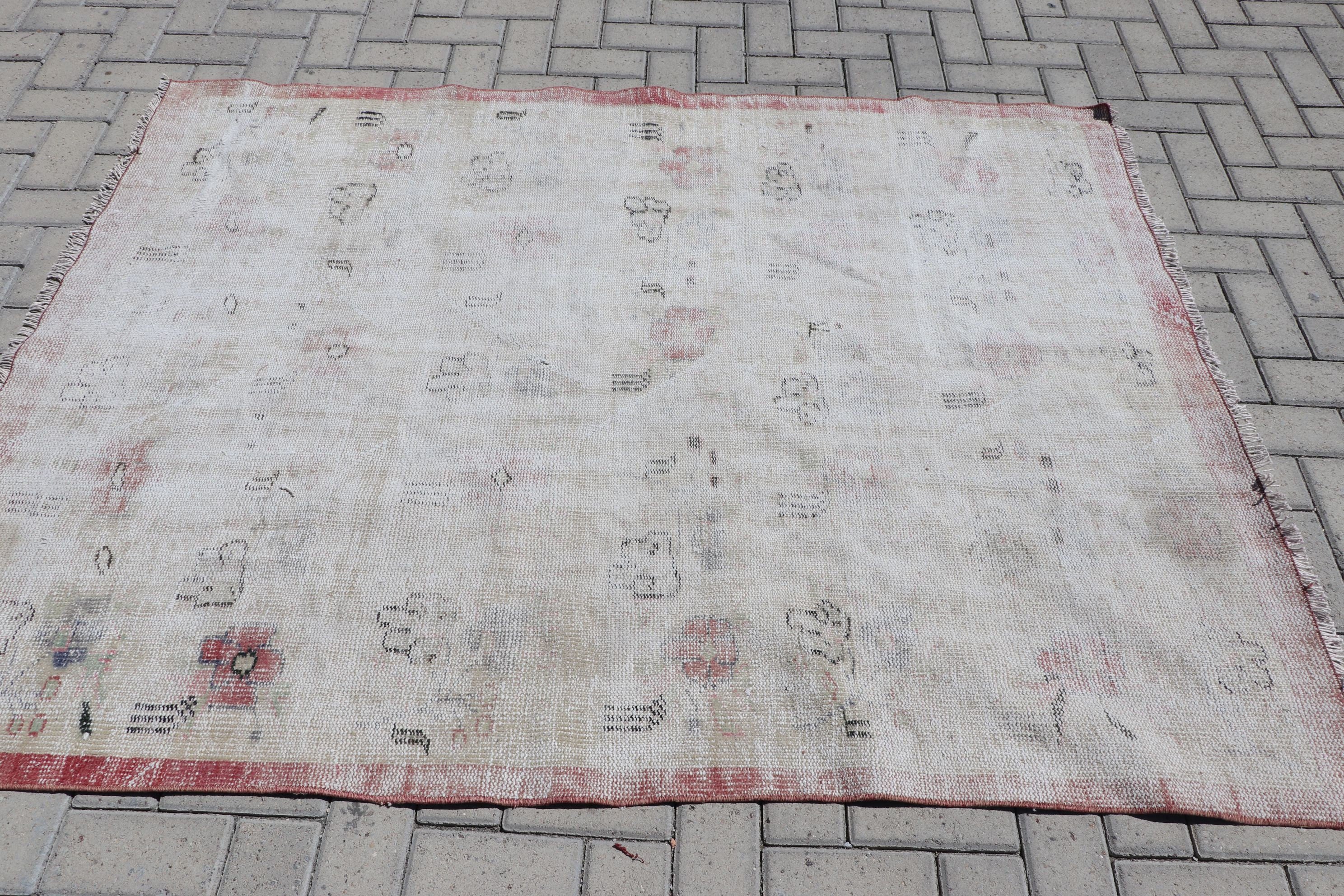 Living Room Rugs, Vintage Rugs, Turkish Rug, Beige Antique Rugs, Kitchen Rugs, 4.7x6.1 ft Area Rug, Floor Rugs, Rugs for Dining Room