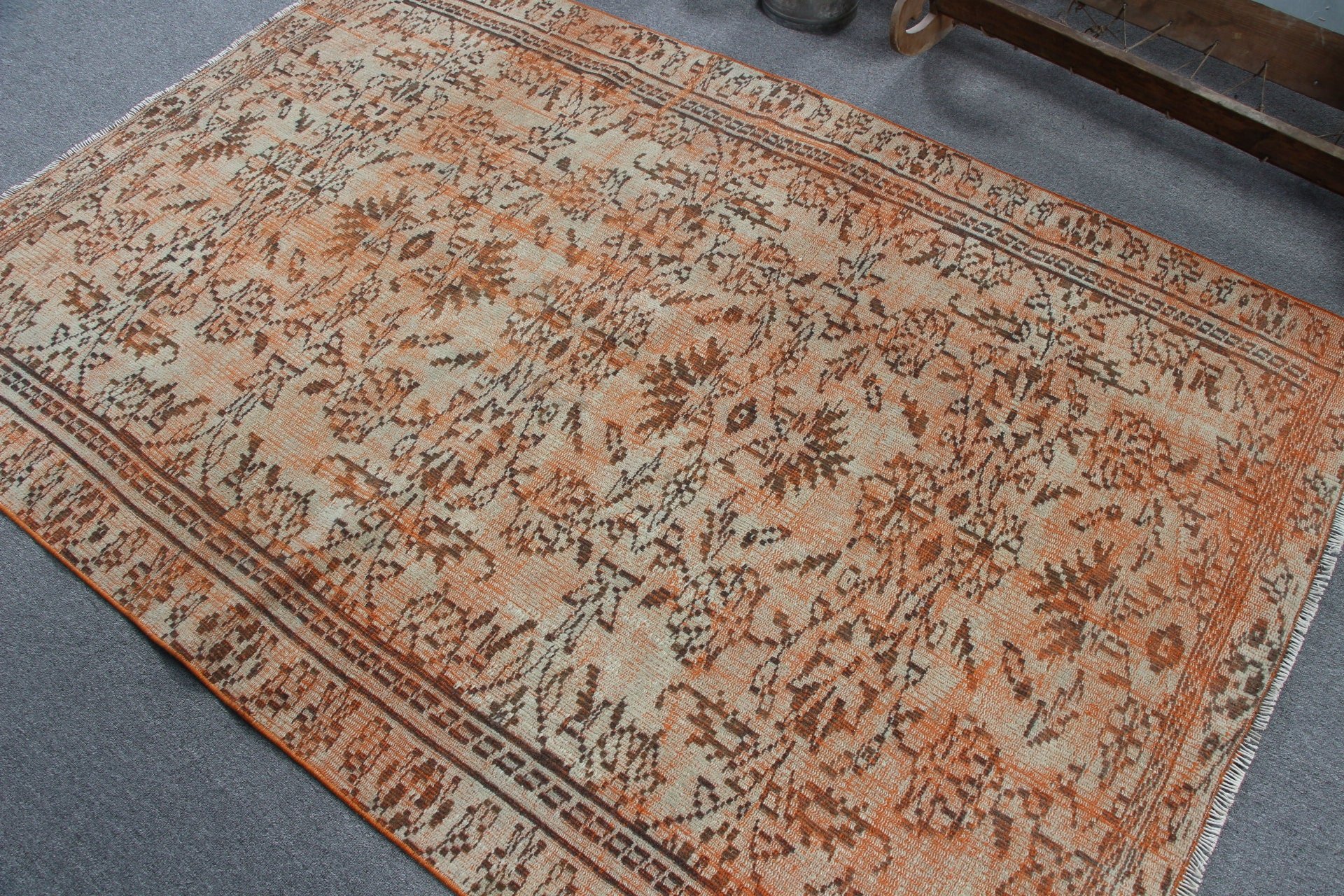 Oturma Odası Halıları, Pastel Halı, Kahverengi Mutfak Halısı, Yün Halılar, İç Mekan Halısı, Türk Halısı, Ev Dekor Halısı, Vintage Halı, 4.7x7 ft Alan Halısı