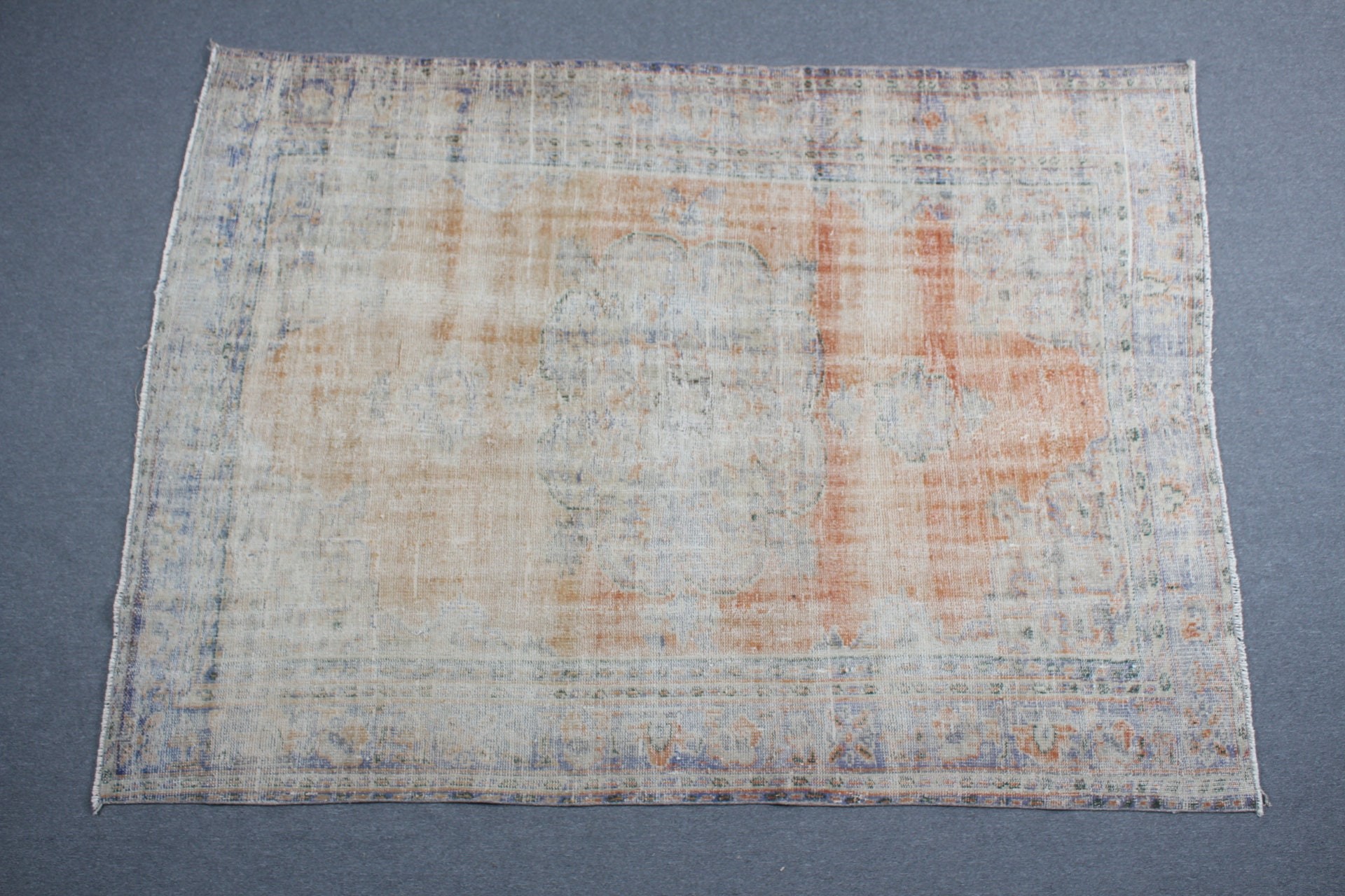 Office Rug, Vintage Rug, Turkish Rug, Living Room Rugs, Salon Rugs, 6.3x8.4 ft Large Rug, Home Decor Rug, Orange Cool Rug