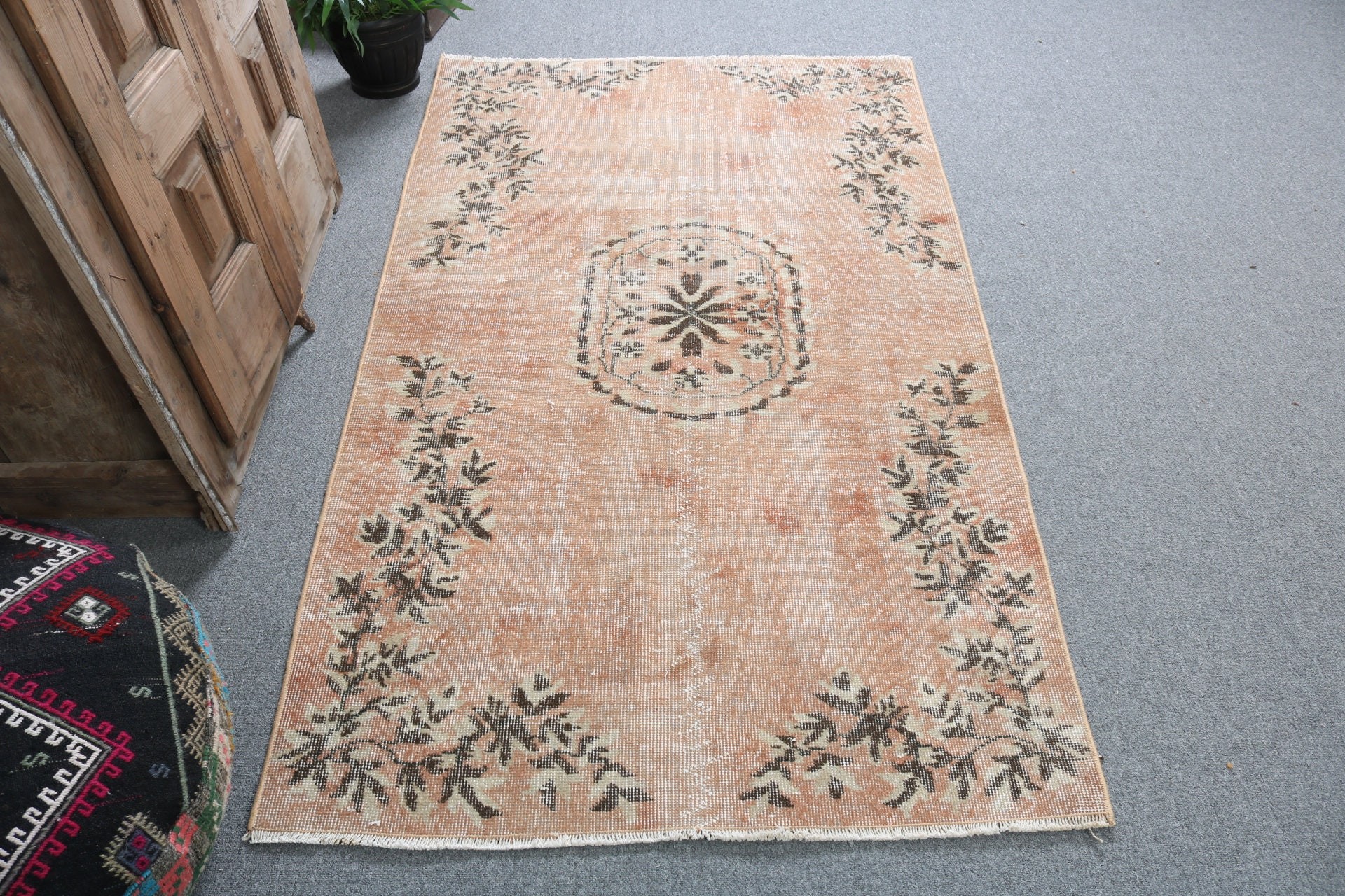 Neutral Rug, Floor Rug, Decorative Rugs, Statement Rugs, Orange Wool Rugs, Turkish Rugs, Kitchen Rug, 3.4x6 ft Accent Rug, Vintage Rugs