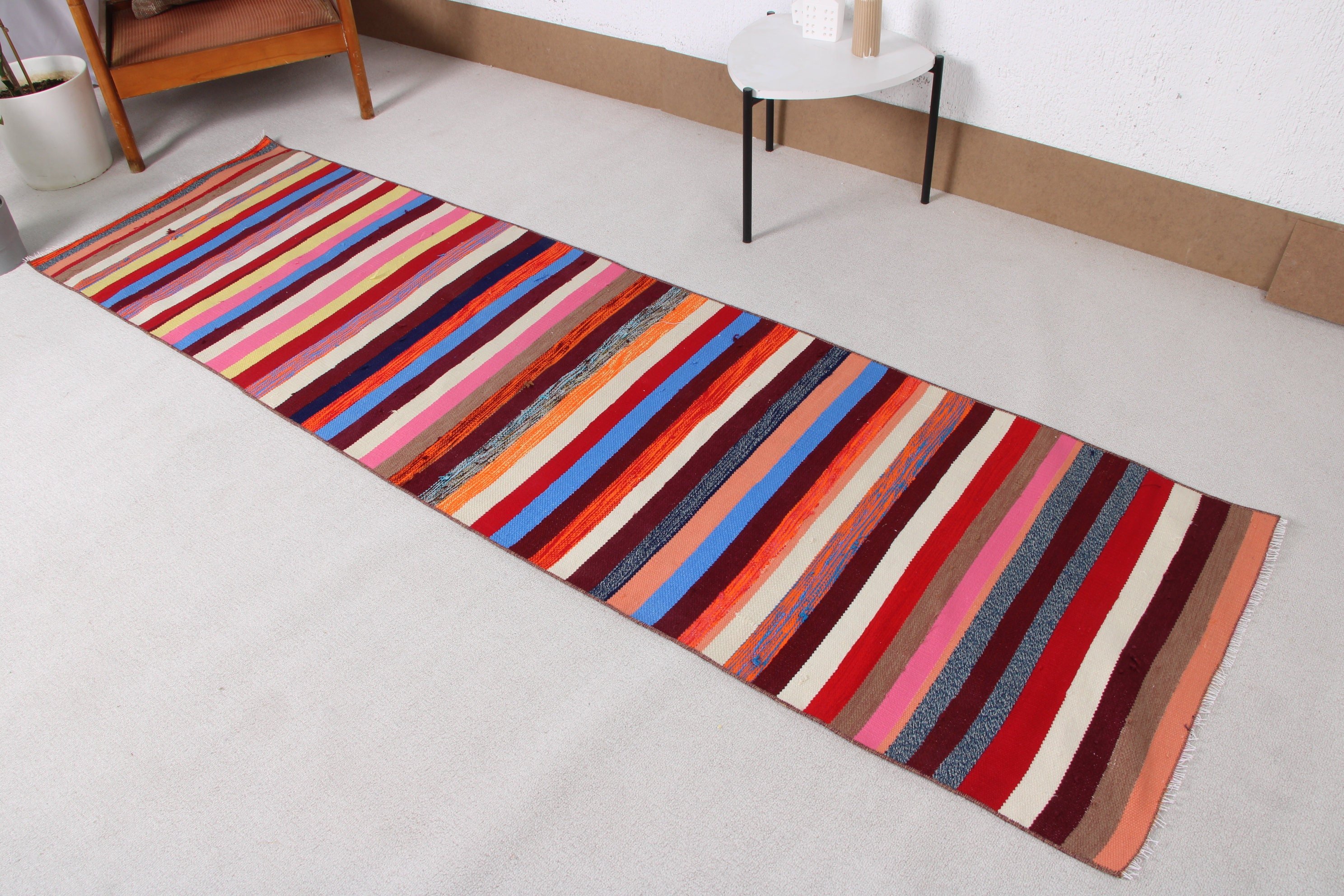 2.4x8.5 ft Runner Rug, Hallway Rug, Turkish Rug, Rugs for Hallway, Kilim, Rainbow Handwoven Rug, Moroccan Rugs, Vintage Rugs, Bedroom Rugs