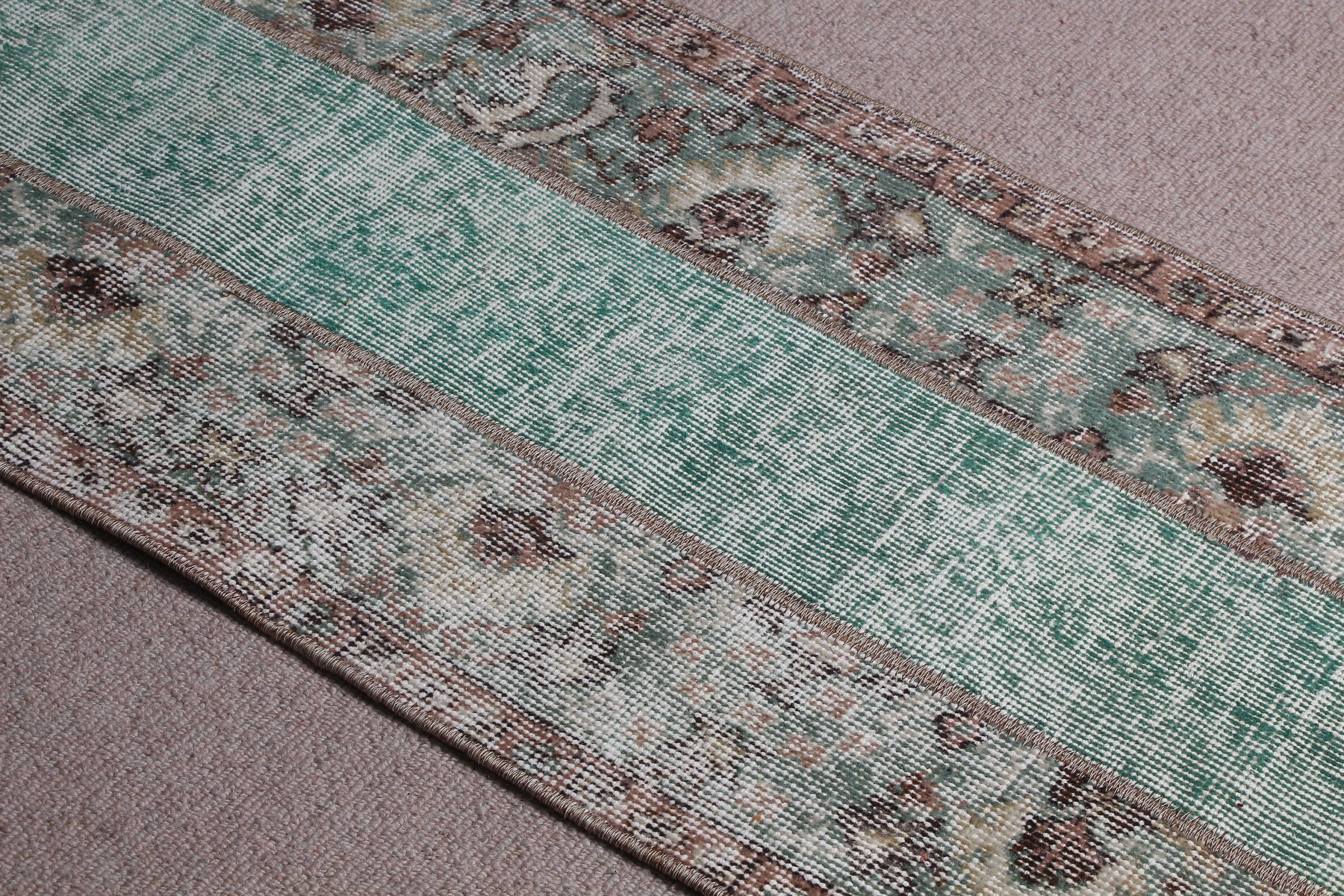 Floor Rug, Rugs for Kitchen, Green Wool Rug, Turkish Rugs, Bathroom Rug, Cute Bath Mat Rug, 1.7x4.6 ft Small Rug, Vintage Rugs, Antique Rug