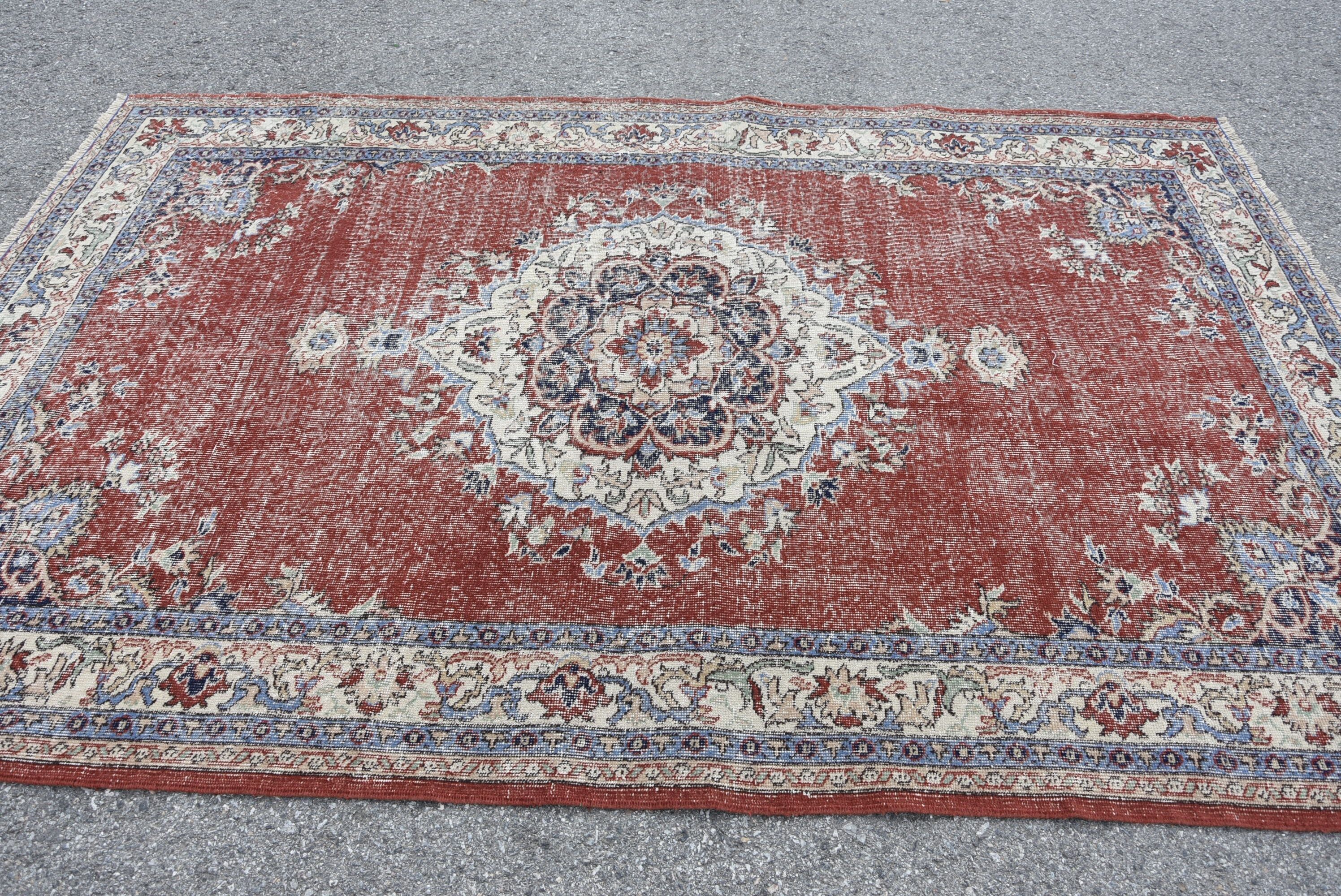 Living Room Rug, Turkish Rug, Kitchen Rug, Red Home Decor Rug, Boho Rugs, Vintage Rug, Salon Rug, Antique Rug, 5.6x8.6 ft Large Rug