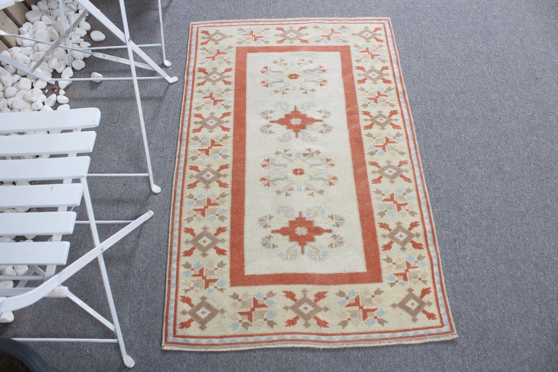 Bej Anadolu Halısı, Yatak Odası Halısı, 2.5x3.9 ft Küçük Halı, Çocuk Halısı, Banyo Halısı, Banyo Halıları, Oushak Halısı, Vintage Halı, Türk Halısı