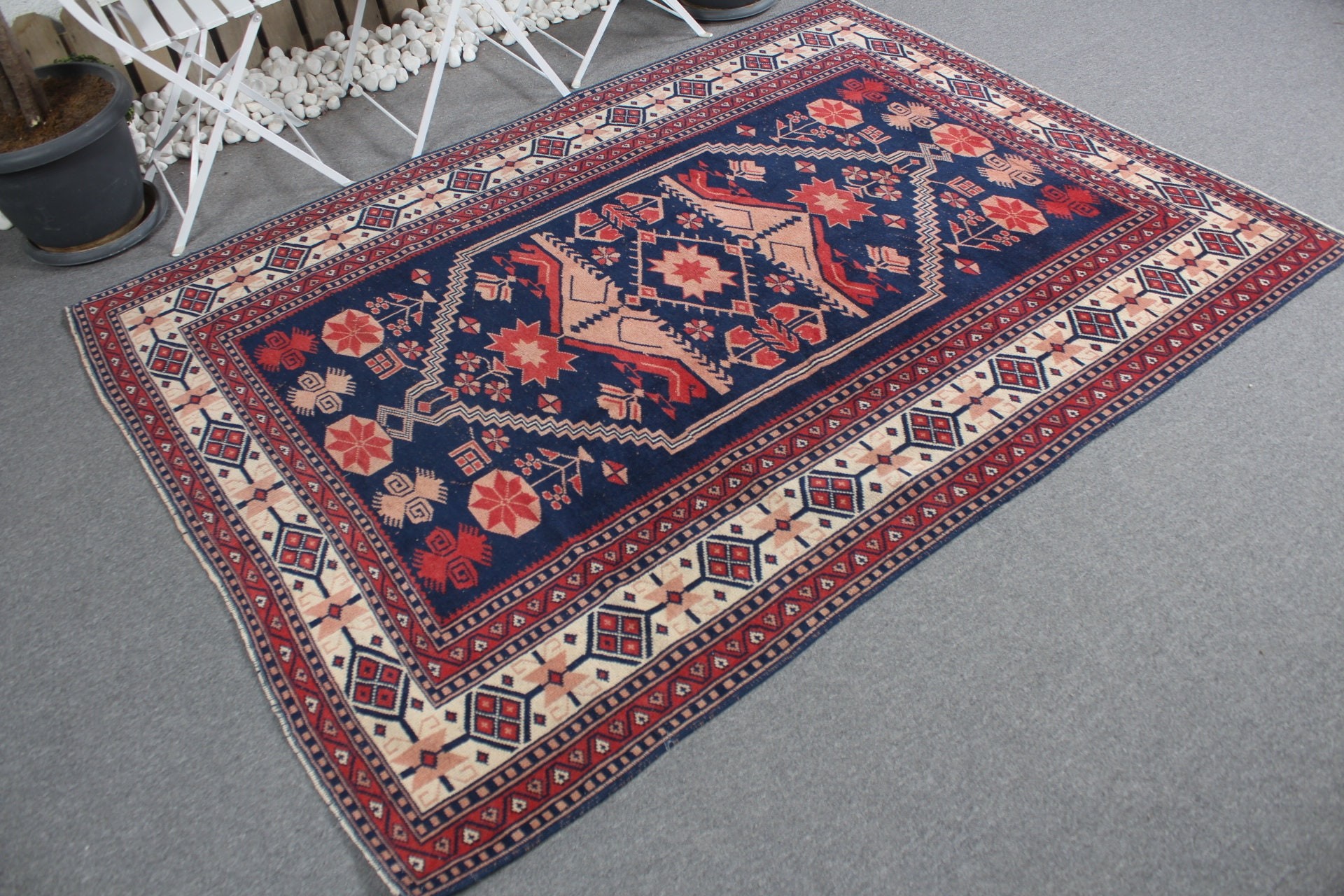 Blue Anatolian Rug, Office Rug, Turkish Rugs, Floor Rug, Home Decor Rug, 5.2x7.1 ft Area Rugs, Vintage Rug, Living Room Rug