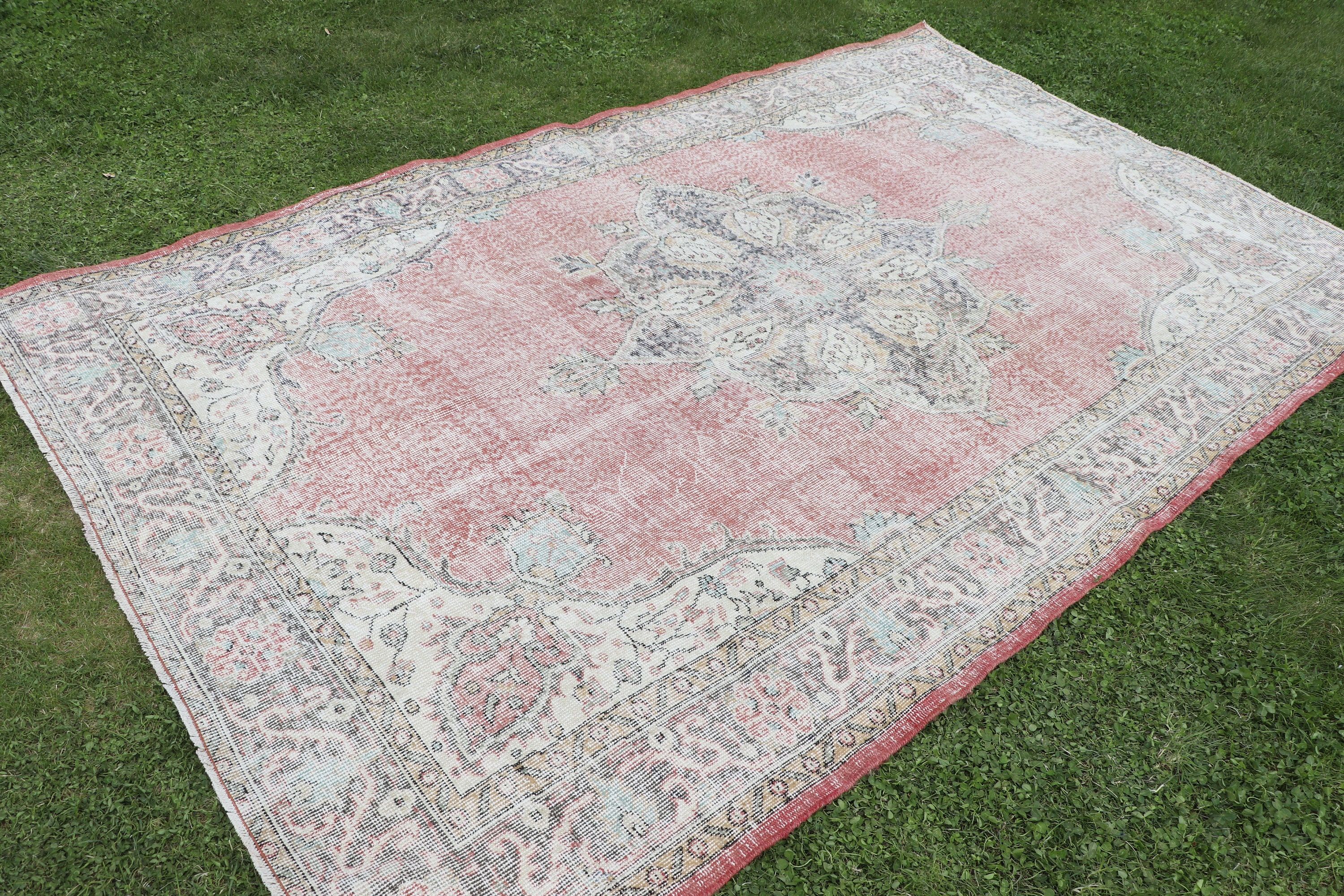 Türk Halısı, Ofis Halısı, 6x9.7 ft Büyük Halı, Vintage Halılar, El Dokuma Halı, Büyük Boho Halısı, Yatak Odası Halıları, Kırmızı Oryantal Halılar, Boho Halıları