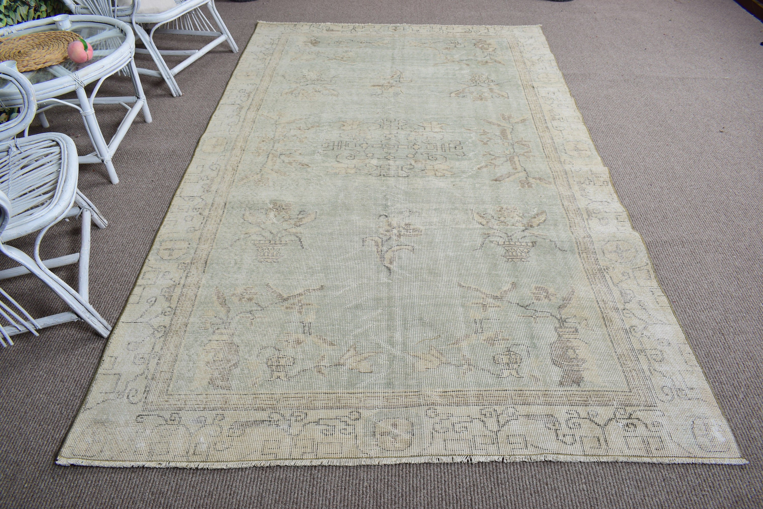 Oturma Odası Halıları, Büyük Boho Halısı, Türk Halıları, 5,3x8,9 ft Büyük Halılar, Vintage Halılar, Oryantal Halı, Oushak Halısı, Yeşil Geometrik Halılar