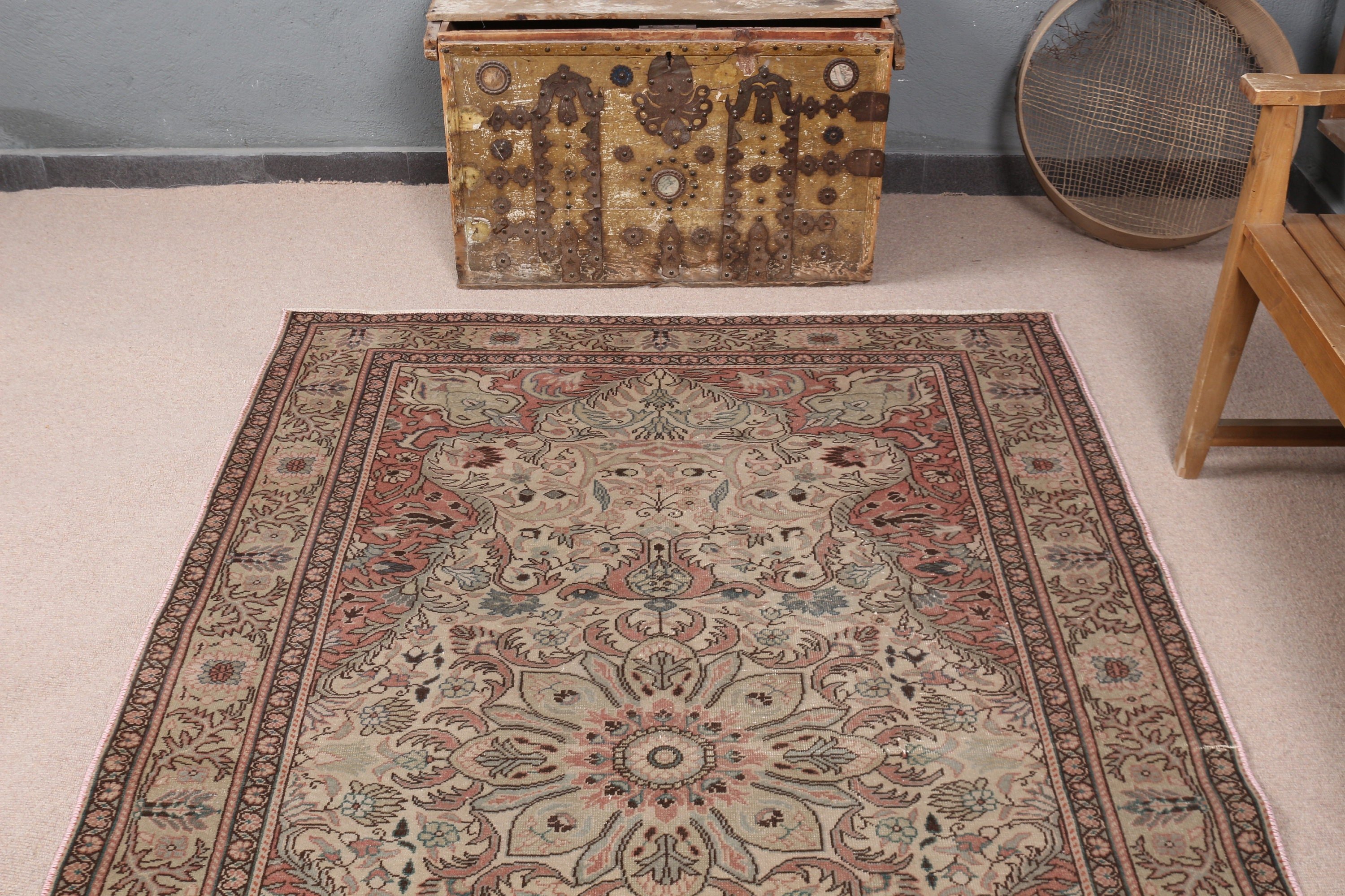 Yeşil Yer Halısı, Mutfak Halıları, Vintage Halı, Ev Dekorasyonu Halısı, Türk Halıları, Retro Halı, 4.8x7.2 ft Alan Halıları, Yemek Odası Halısı, Yatak Odası Halısı