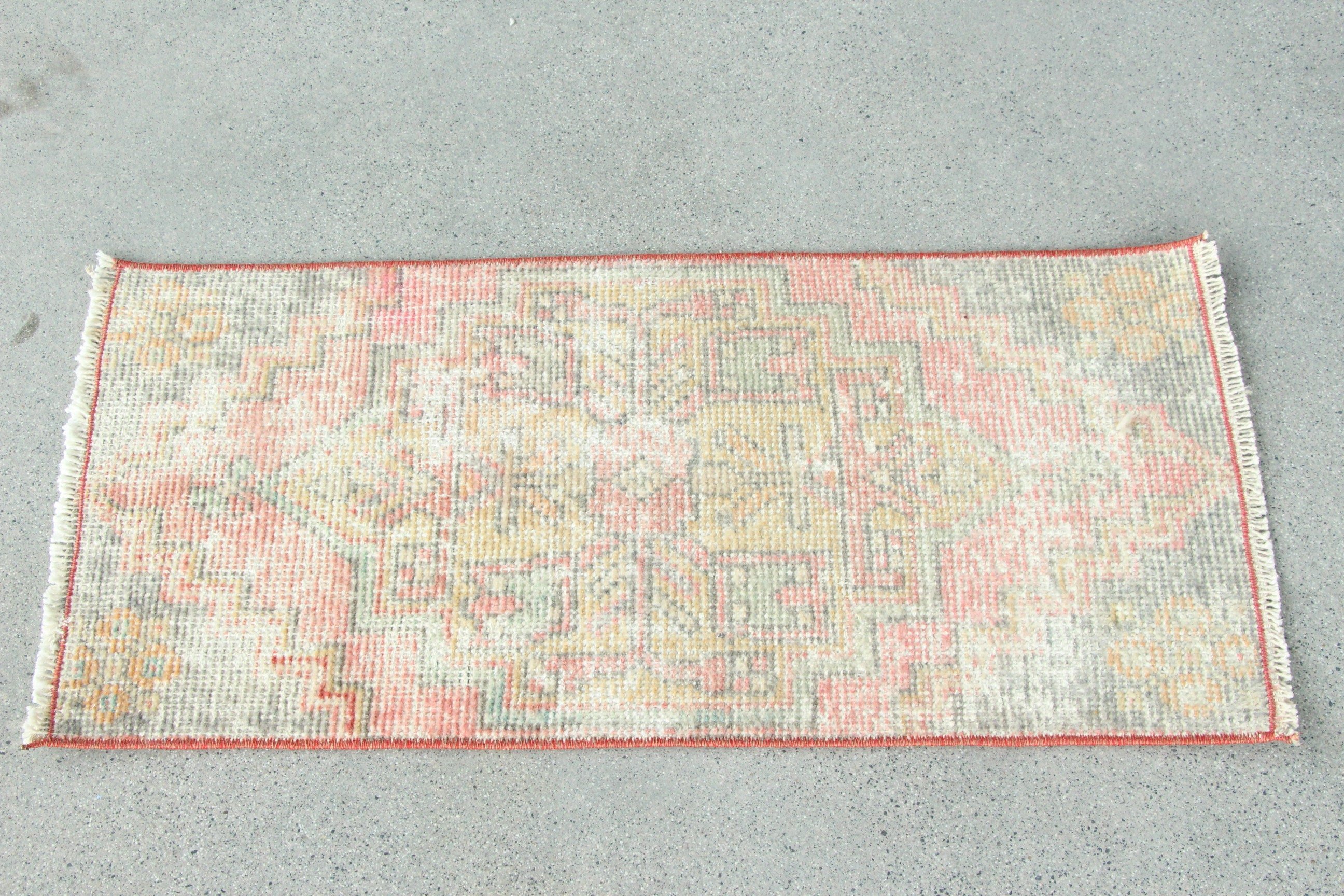 Vintage Rug, Entry Rug, 1.3x2.8 ft Small Rug, Turkish Rugs, Home Decor Rugs, Red Wool Rug, Rugs for Wall Hanging, Kitchen Rug, Wool Rug