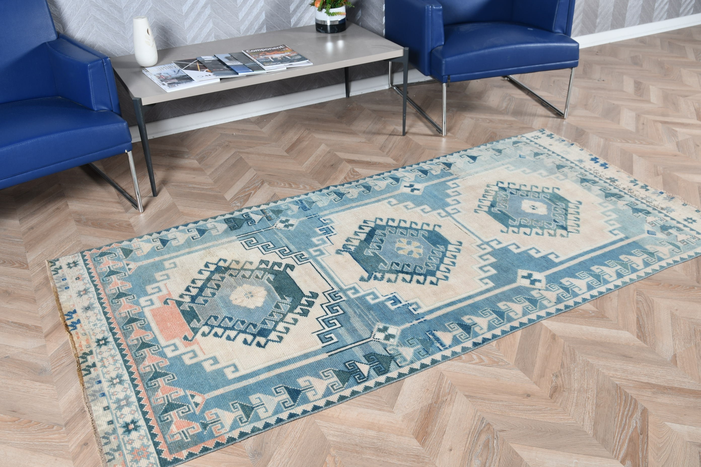 Bedroom Rugs, 3.7x7.3 ft Area Rug, Nursery Rug, Art Rug, Blue Floor Rug, Turkish Rugs, Oriental Rug, Custom Rug, Vintage Rug