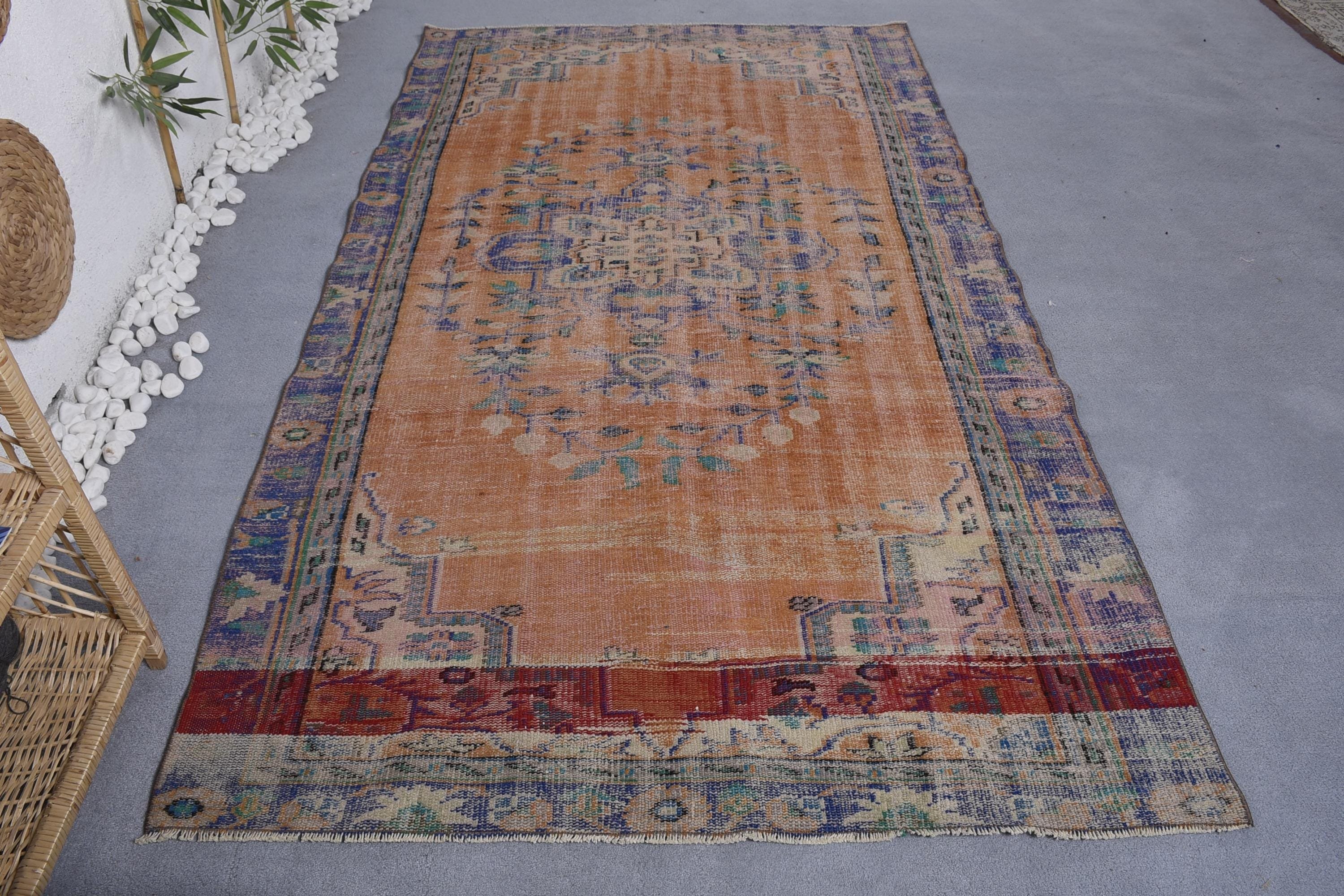 Türk Halıları, Ev Dekor Halısı, Büyük Vintage Halılar, Büyük Oushak Halısı, 4.8x8.7 ft Büyük Halı, Vintage Halı, Turuncu Lüks Halılar, Yer Halısı